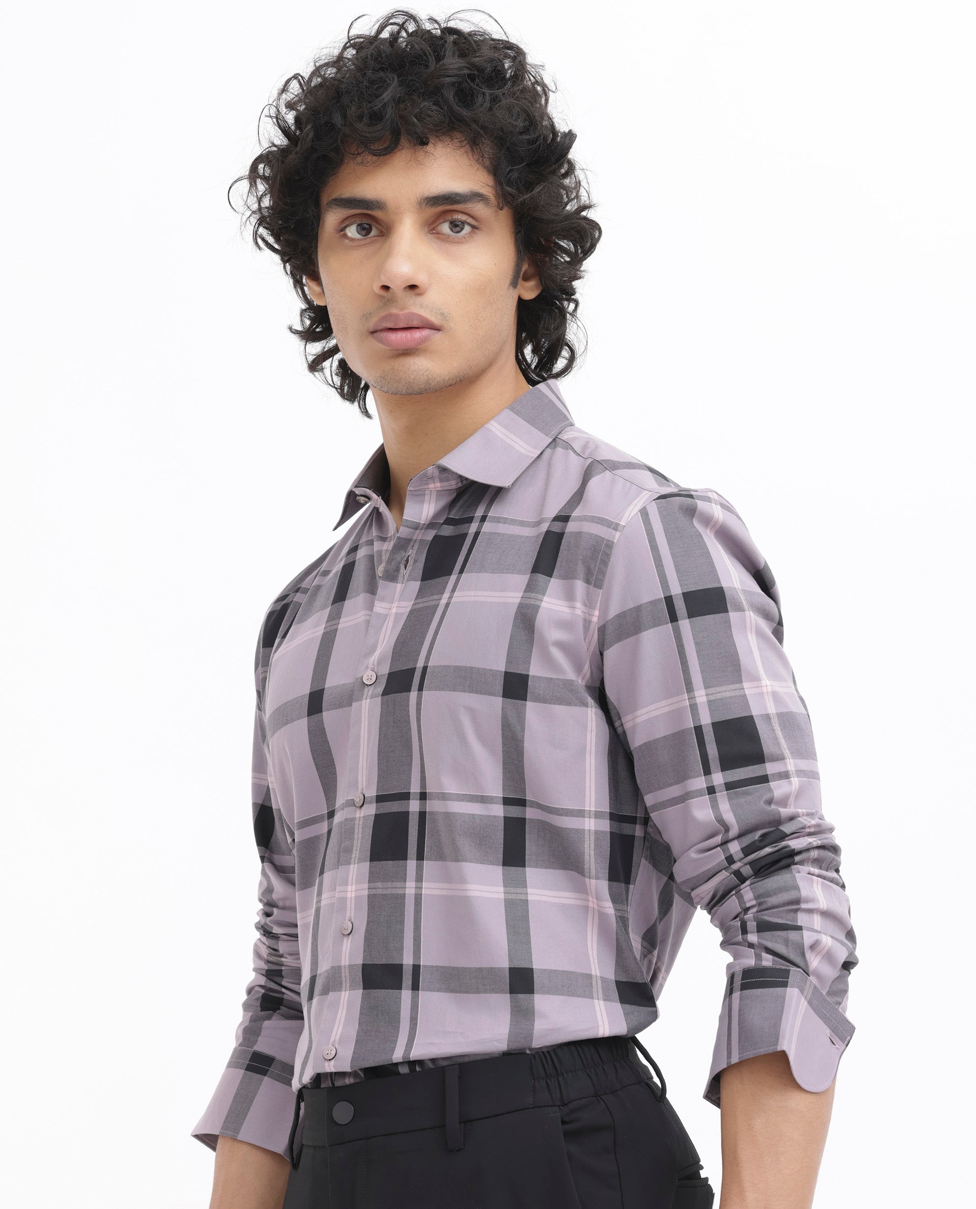 Rare Rabbit Men's Lacon Dusky Pink Cotton Fabric Full Sleeves Checks Shirt