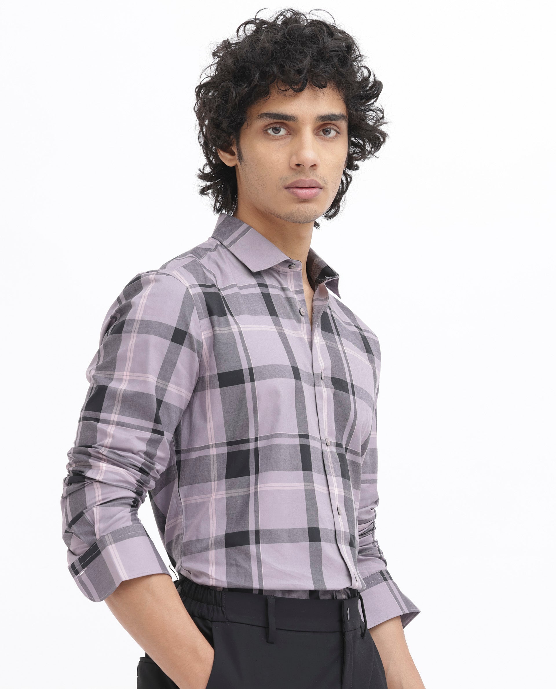 Rare Rabbit Men's Lacon Dusky Pink Cotton Fabric Full Sleeves Checks Shirt