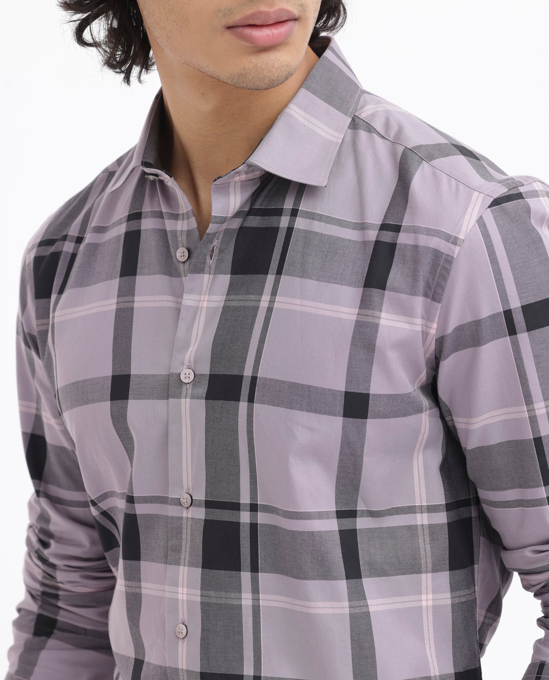 Rare Rabbit Men's Lacon Dusky Pink Cotton Fabric Full Sleeves Checks Shirt