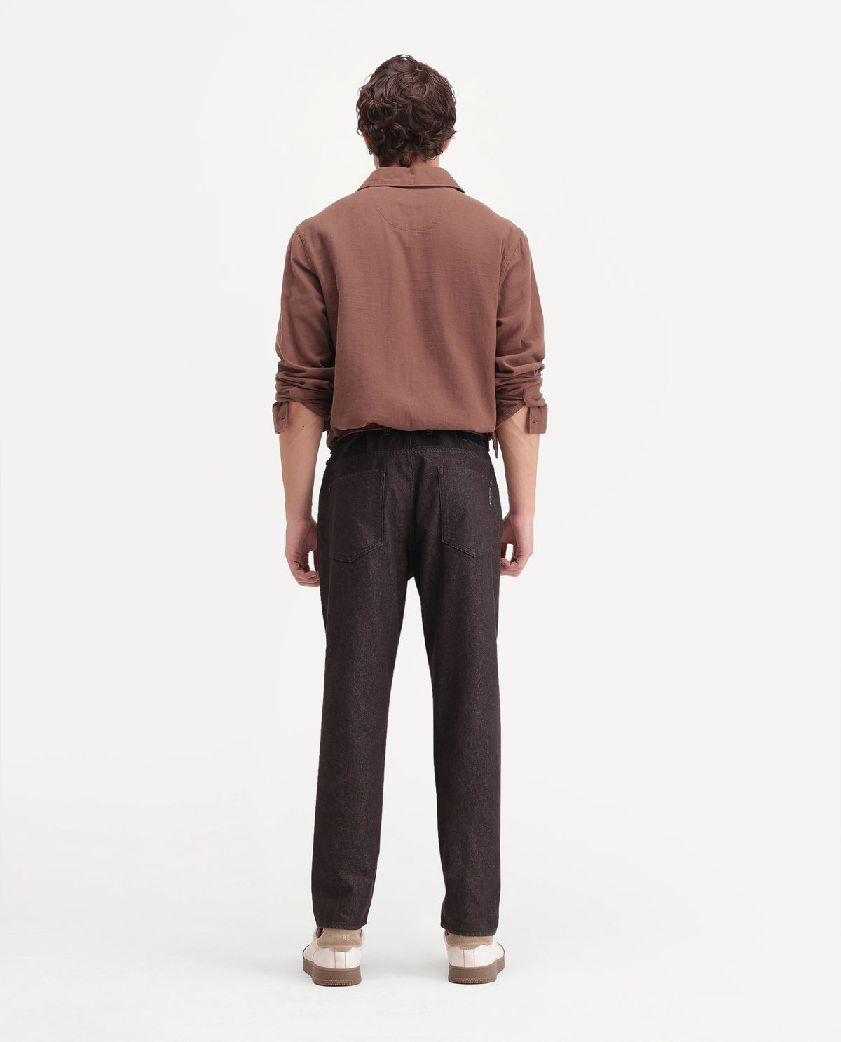 Rare Rabbit Men's Ladd Fluorescent Brown Cotton Kurt Carrot Plain Jeans