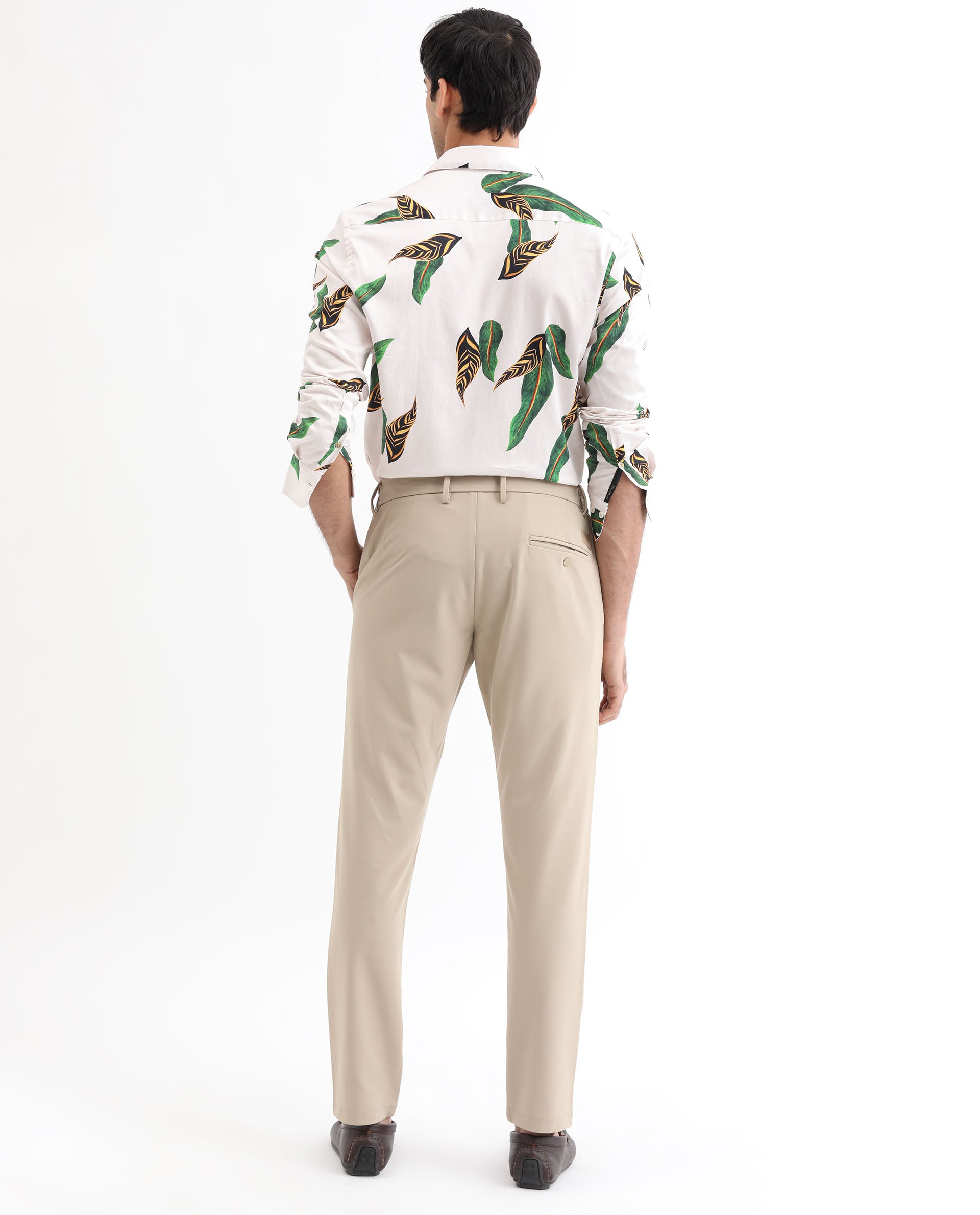 Rare Rabbit Men's Lafey Off White Cotton Fabric Tropical Print Full Sleeves Shirt