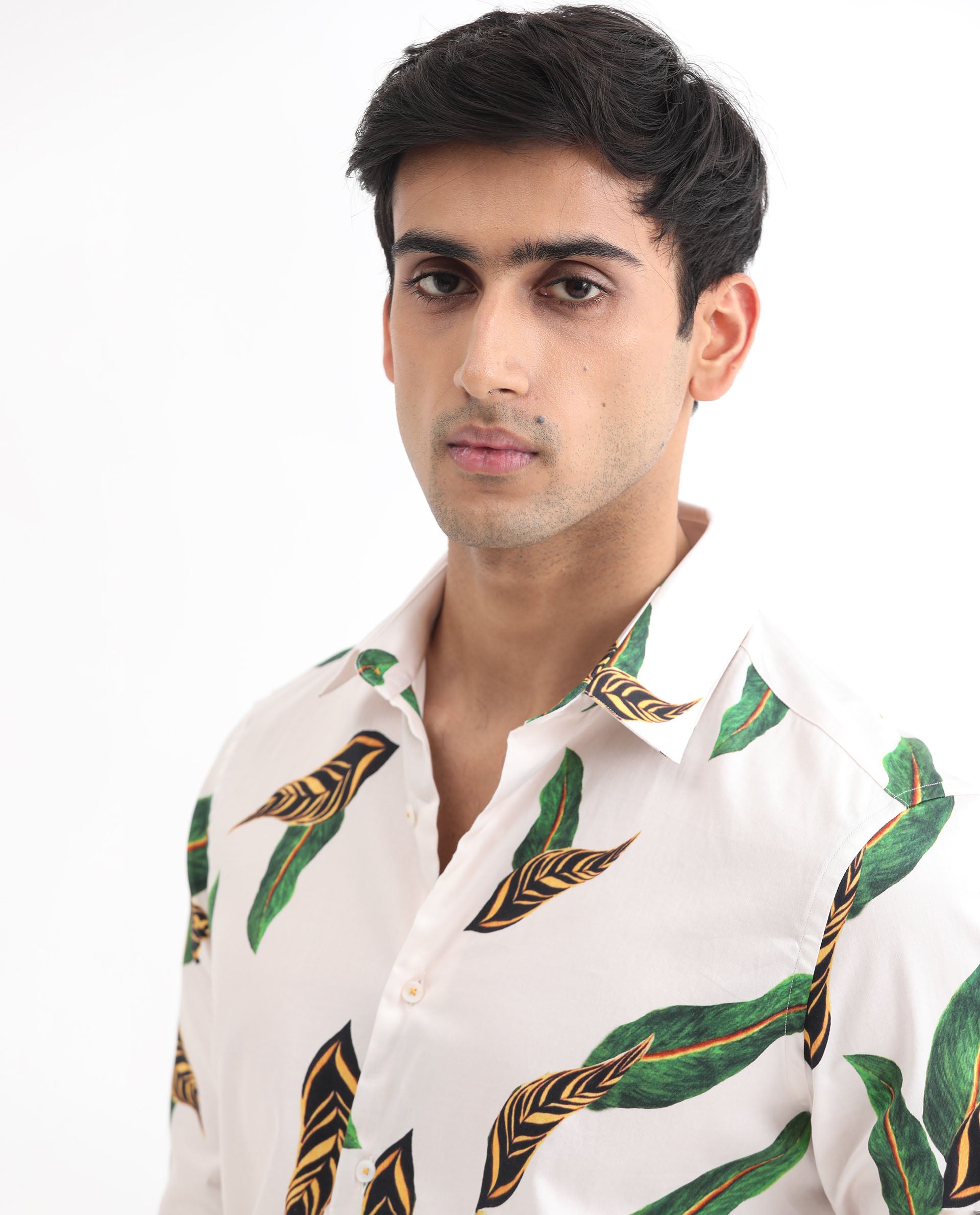 Rare Rabbit Men's Lafey Off White Cotton Fabric Tropical Print Full Sleeves Shirt