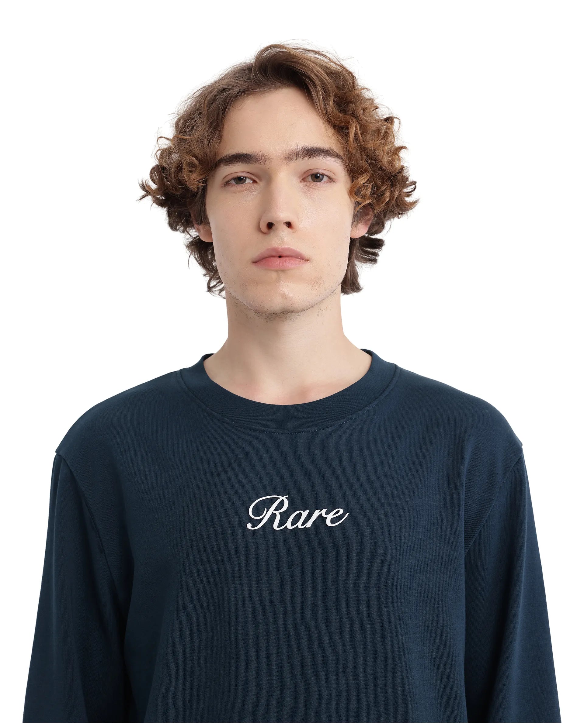 Rare Rabbit Men's Lain Petrol Cotton Blend Fabric Full Sleeve Crew Neck Boxy Fit Sweatshirt