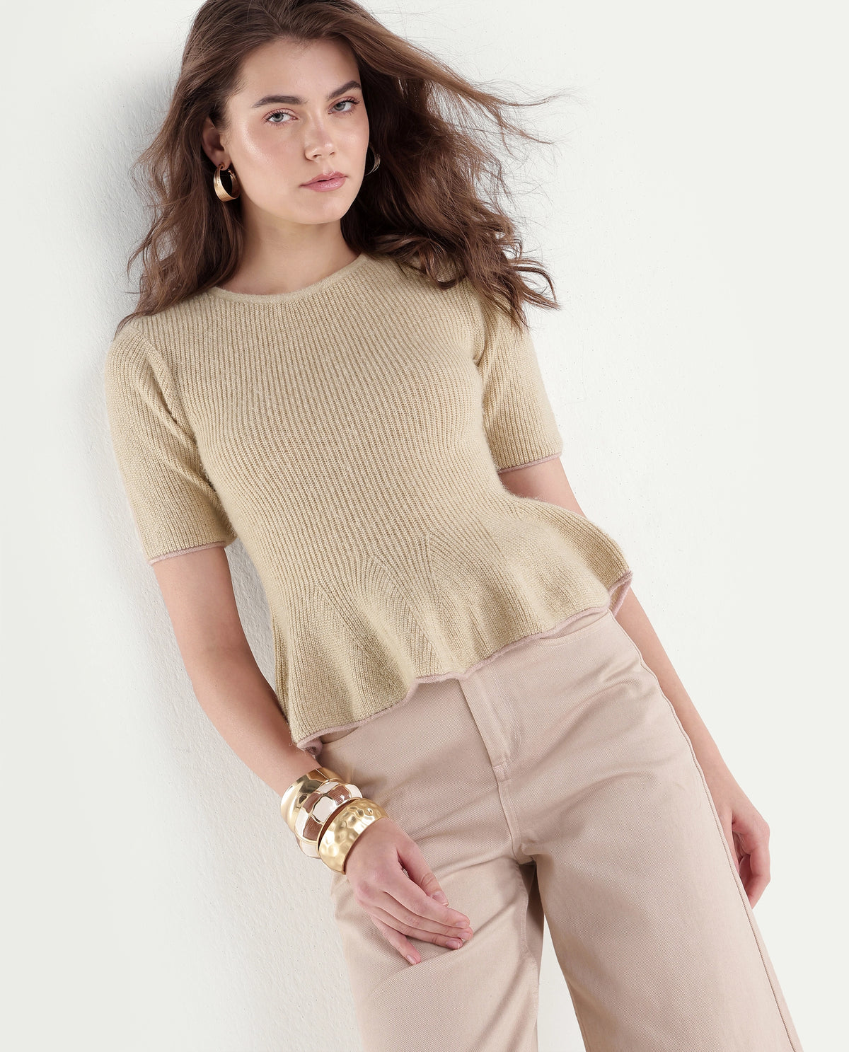 Rareism Women's Lamb Off White Acrylic Blend Pull-On Regular Fit Top