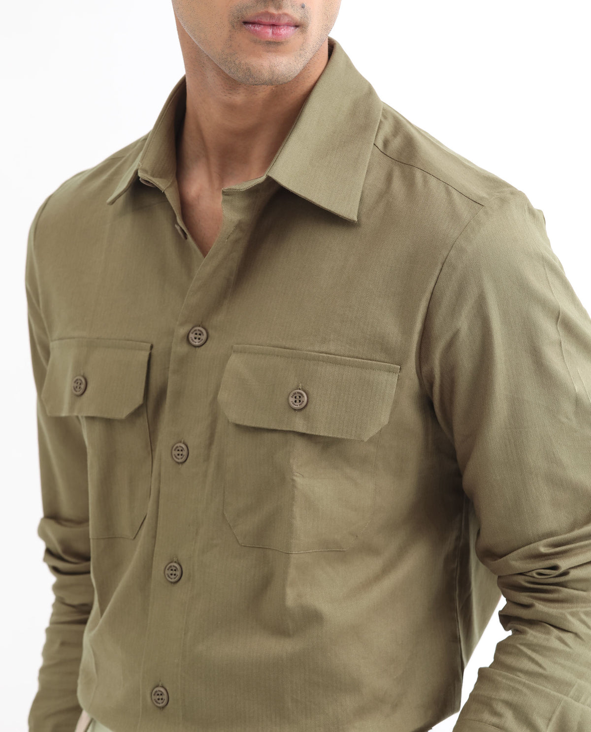 Rare Rabbit Men's Lampil Light Olive Cotton Fabric Full Sleeves Solid Shirt