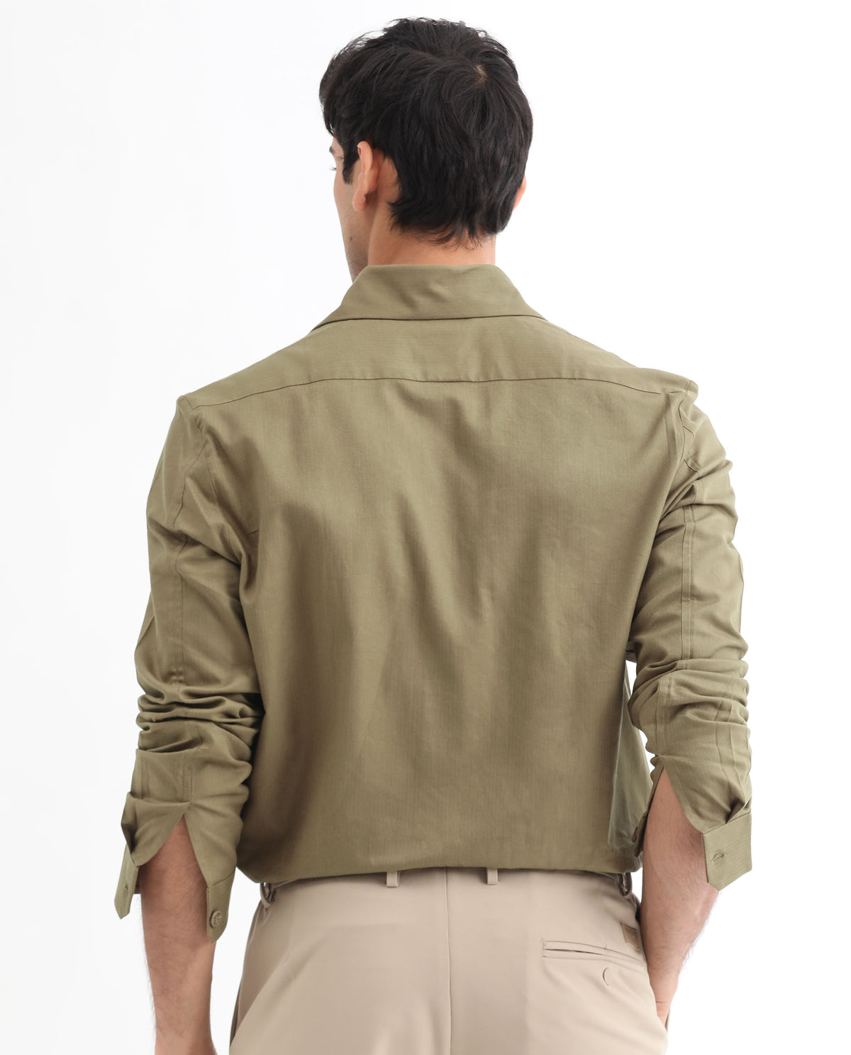 Rare Rabbit Men's Lampil Light Olive Cotton Fabric Full Sleeves Solid Shirt