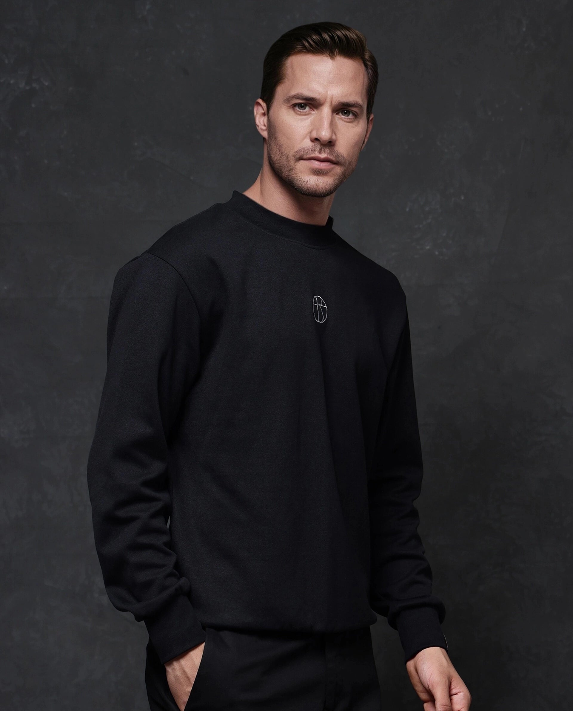 Rare Rabbit Men Lars Black Full Sleeve Crew Neck Embroidered Animal Print Sweatshirt