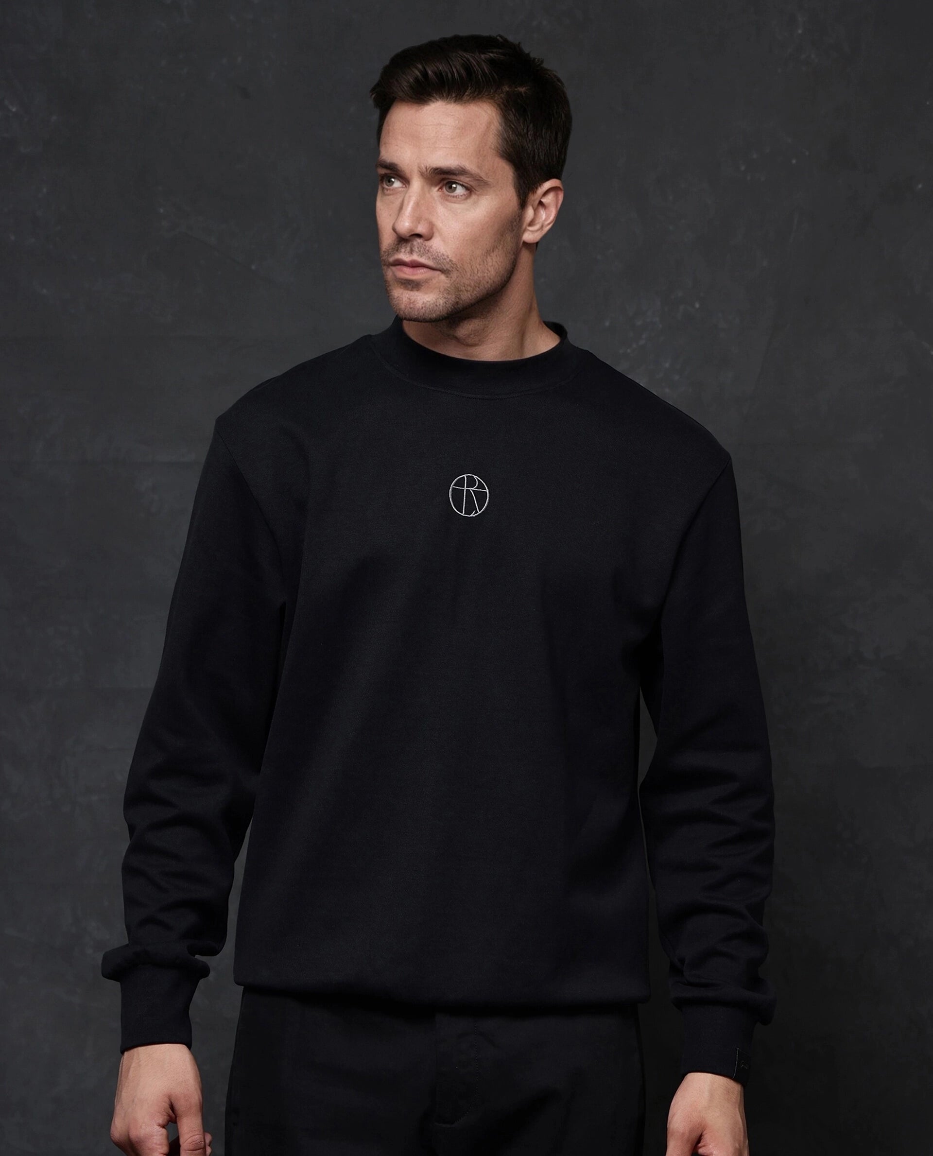 Rare Rabbit Men Lars Black Full Sleeve Crew Neck Embroidered Animal Print Sweatshirt