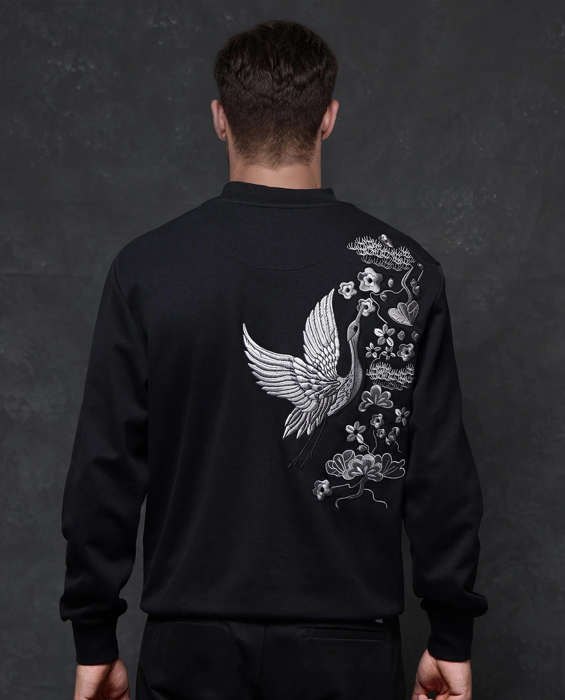 Rare Rabbit Men Lars Black Full Sleeve Crew Neck Embroidered Animal Print Sweatshirt