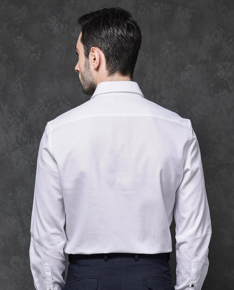 Rare Rabbit Mens Lasko White Dobby Texture Full Sleeve Regular Collar Solid Shirt