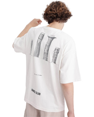 Rare Rabbit Men Laun Off White Cotton Fabric Short Sleeve Crew Neck Oversized Fit Off Placement HD Print T-Shirt