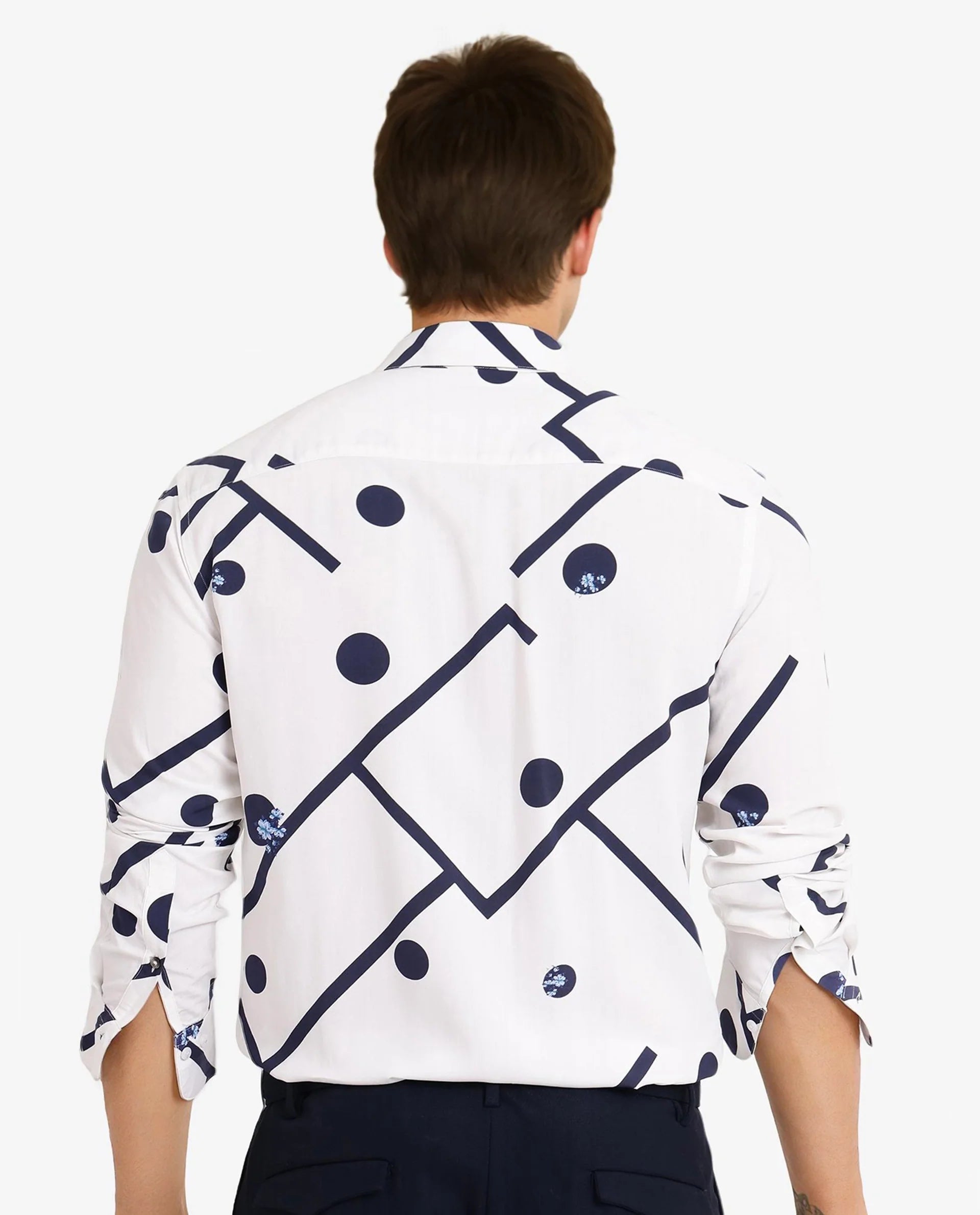 Rare Rabbit Men Laveno-1 Off White Cotton Fabric Full Sleeve Geometric Print Regular Fit Shirt