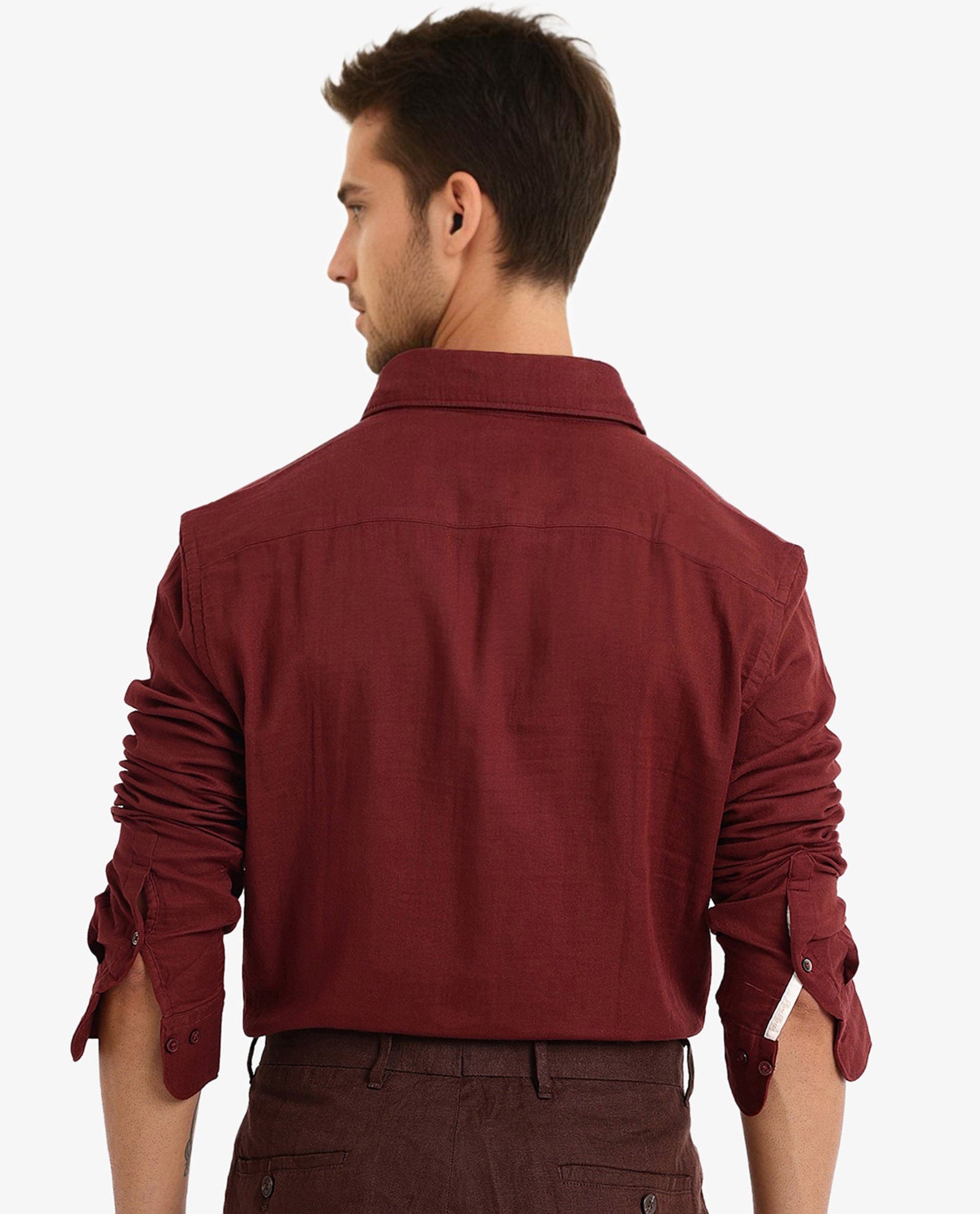 Rare Rabbit  Men's Layerr-2 Rust Cotton Fabric Full Sleeve Regular Fit Solid Shirt