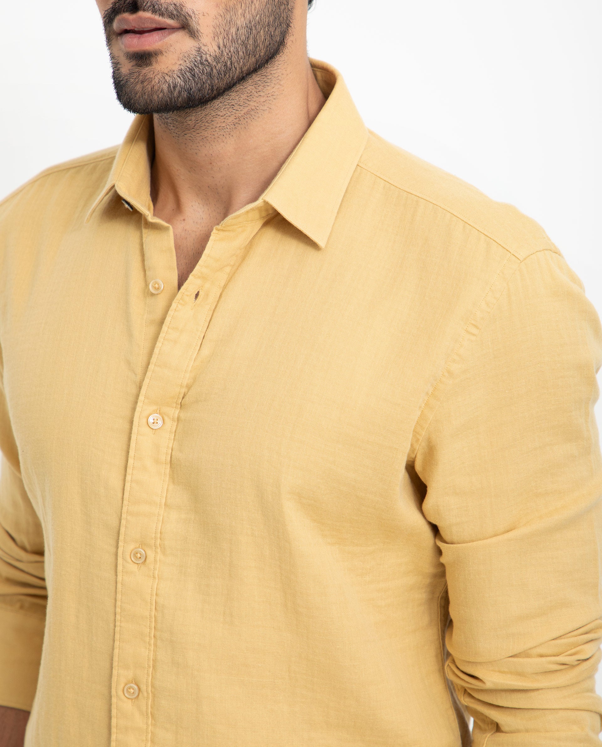 Rare Rabbit Men's Layerrs Yellow Cotton Fabric Full Sleeves Solid Shirt