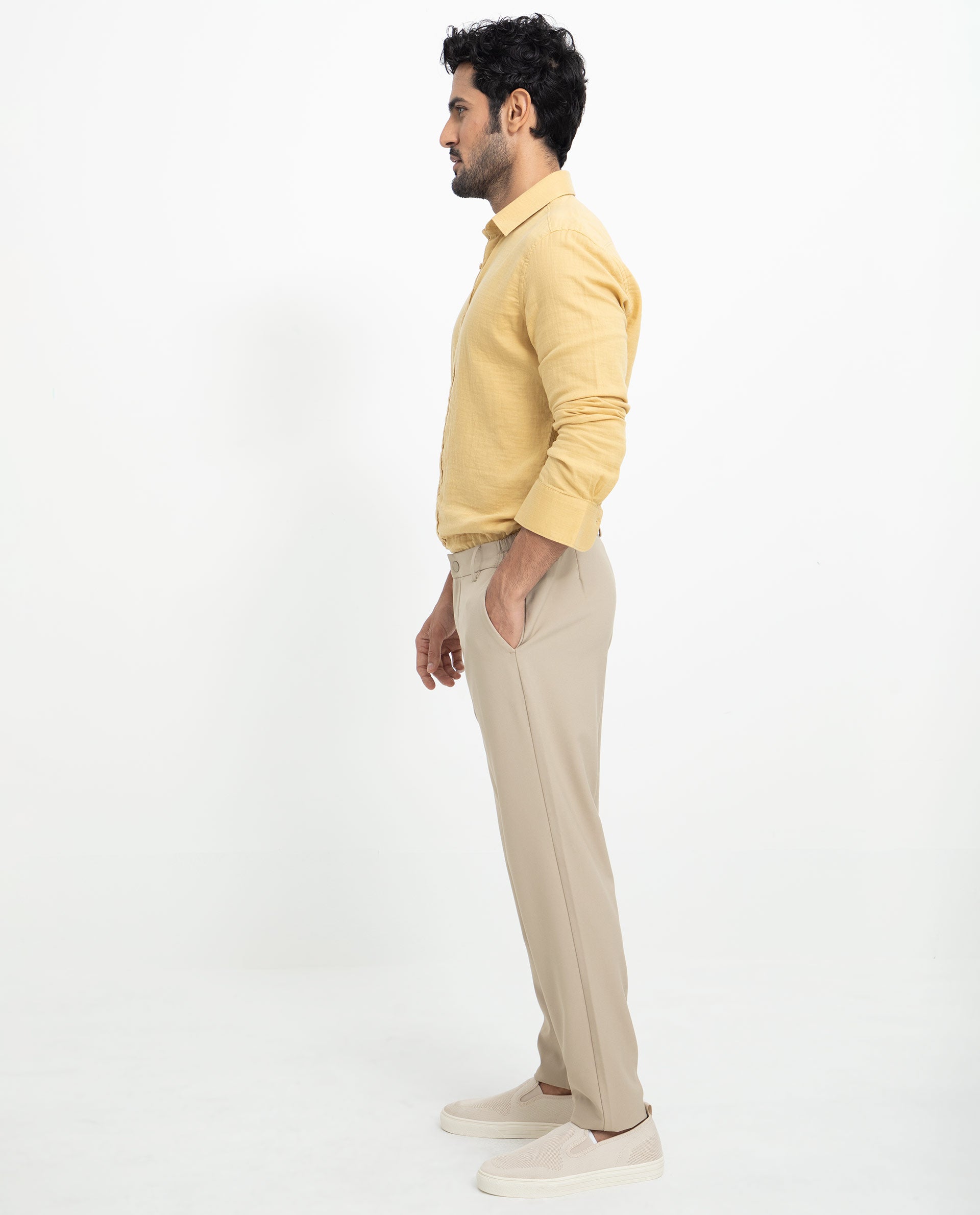 Rare Rabbit Men's Layerrs Yellow Cotton Fabric Full Sleeves Solid Shirt