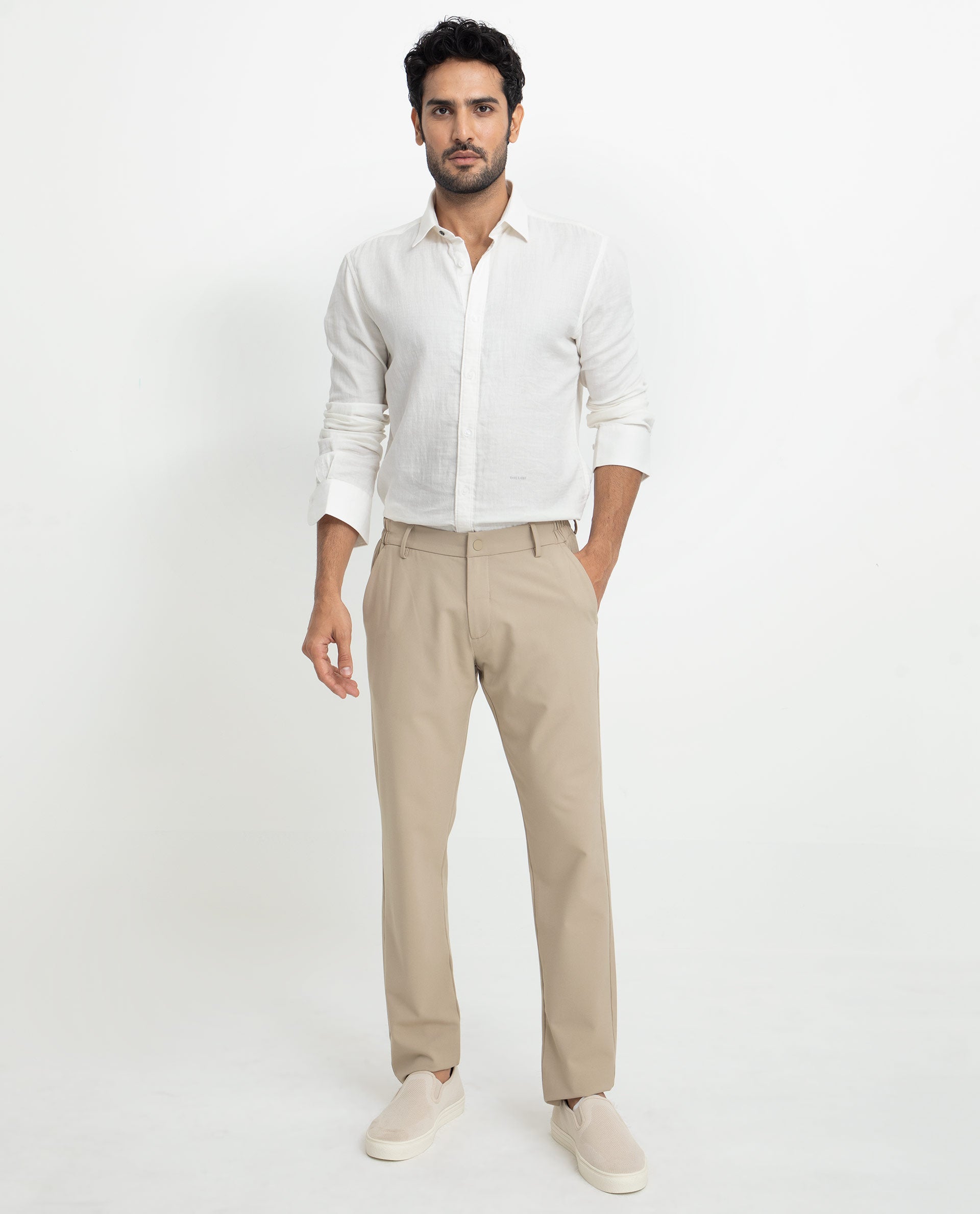 Rare Rabbit Men's Layerrs White Cotton Fabric Full Sleeves Solid Shirt