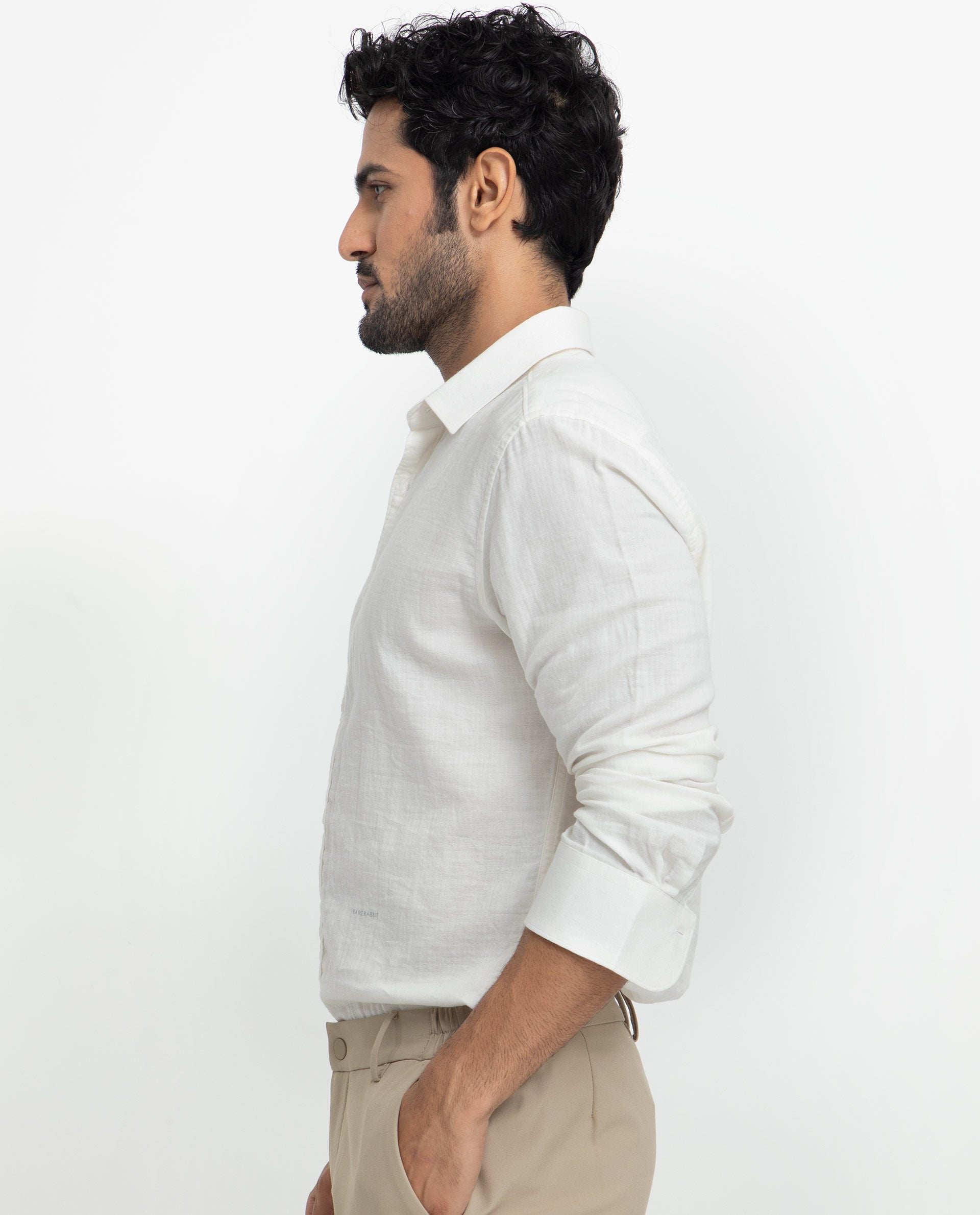 Rare Rabbit Men's Layerrs White Cotton Fabric Full Sleeves Solid Shirt