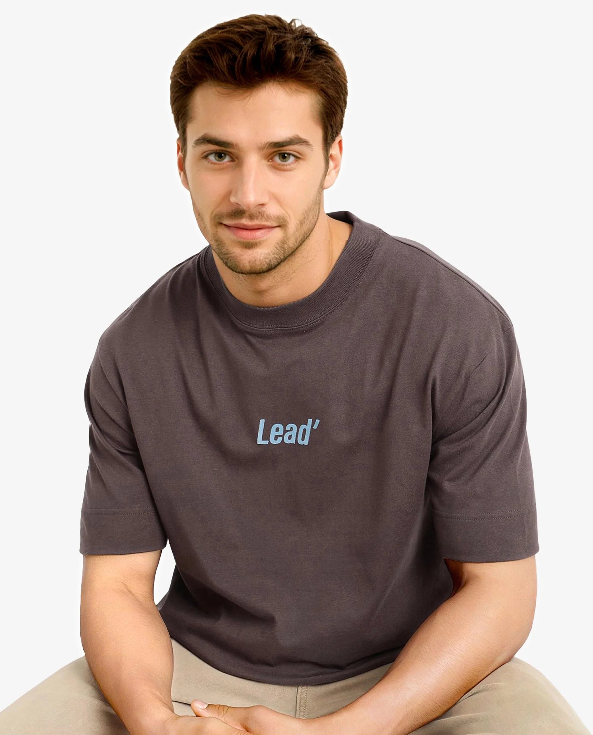 Rare Rabbit Men Lea Brown Short Sleeve Crew Neck Oversized Fit Plain T-Shirt