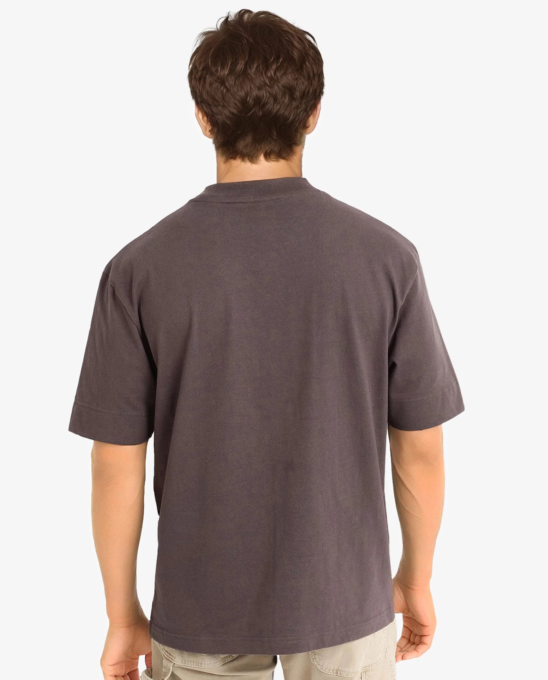 Rare Rabbit Men Lea Brown Short Sleeve Crew Neck Oversized Fit Plain T-Shirt