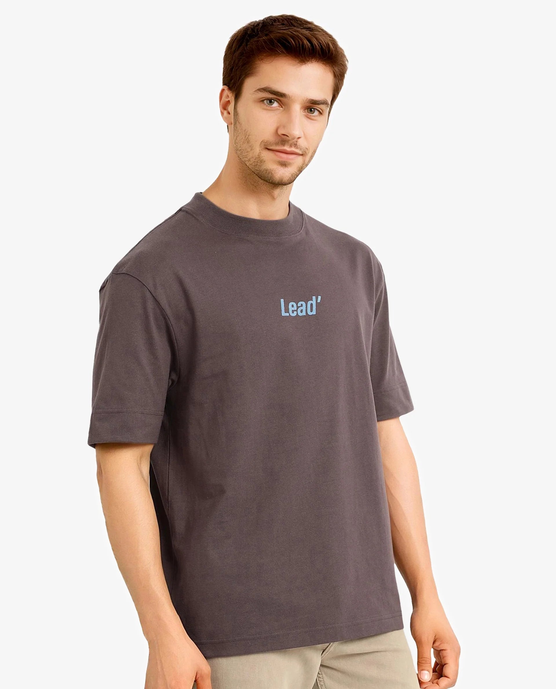Rare Rabbit Men Lea Brown Short Sleeve Crew Neck Oversized Fit Plain T-Shirt