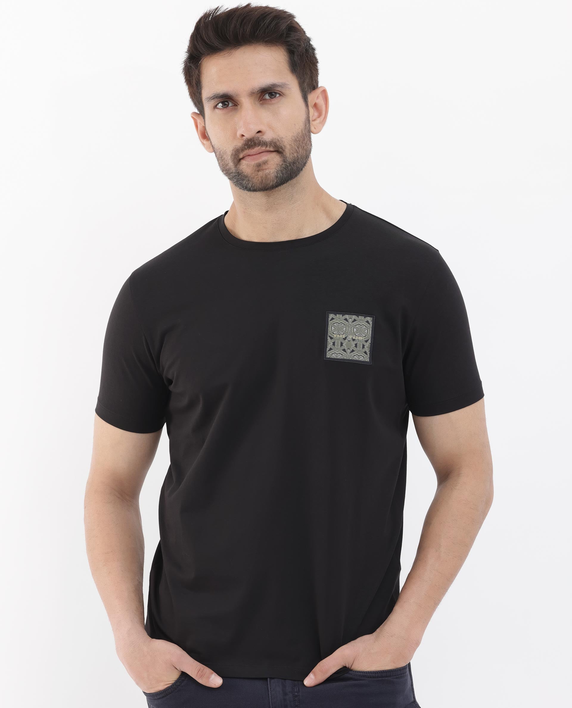 Rare Rabbit Mens Leonel Black Short Sleeve Graphic T-Shirt