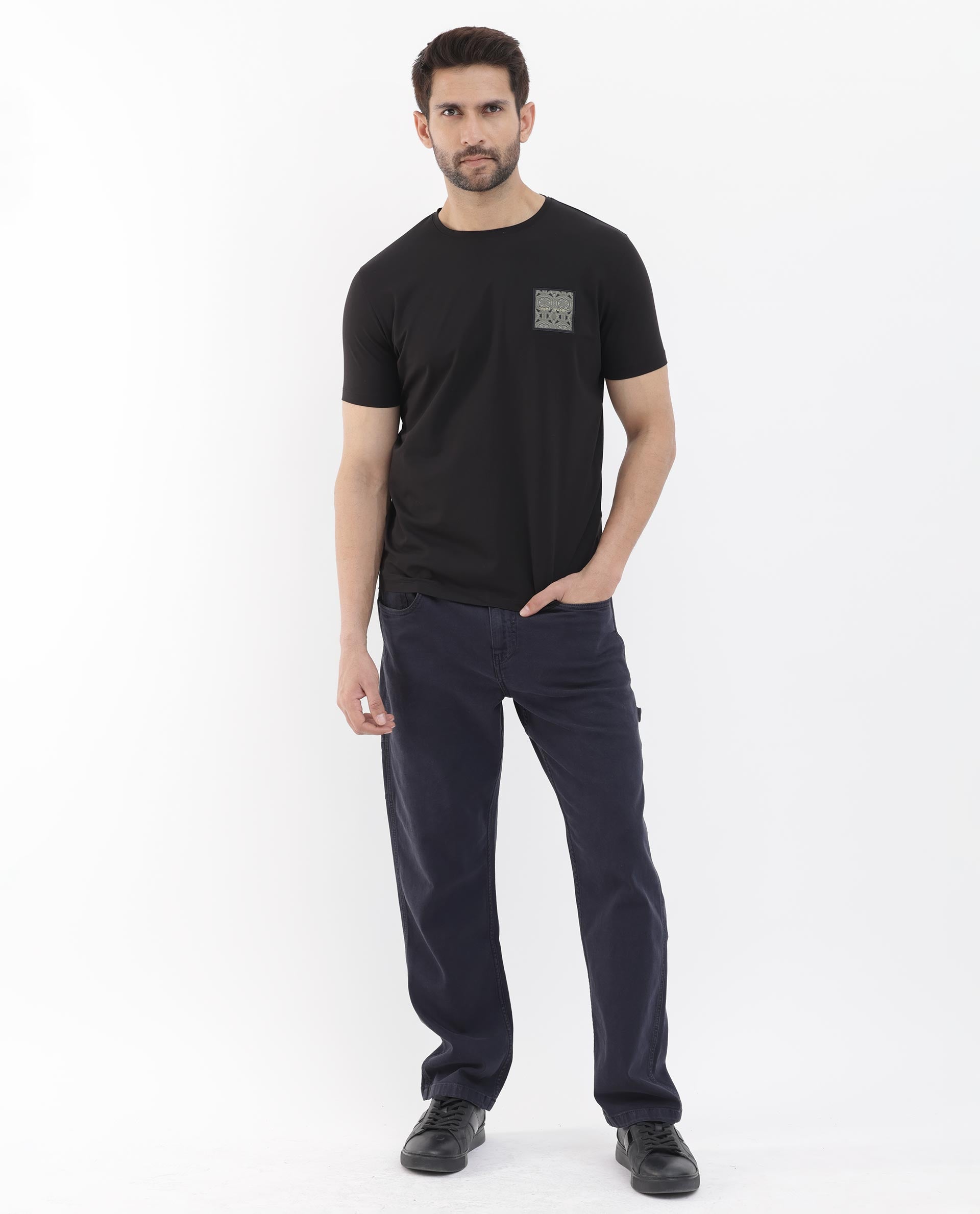 Rare Rabbit Mens Leonel Black Short Sleeve Graphic T-Shirt