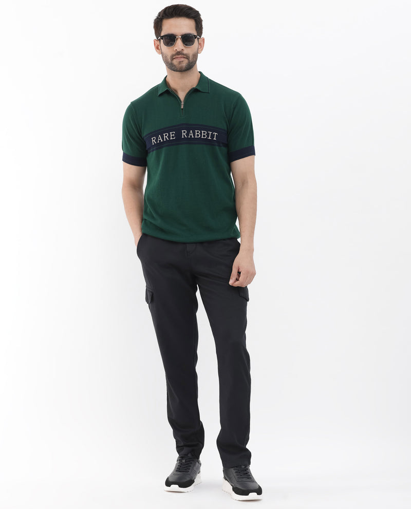 Rare Rabbit Men's Lester Green Half Sleeves Collared Neck Polo T-Shirt