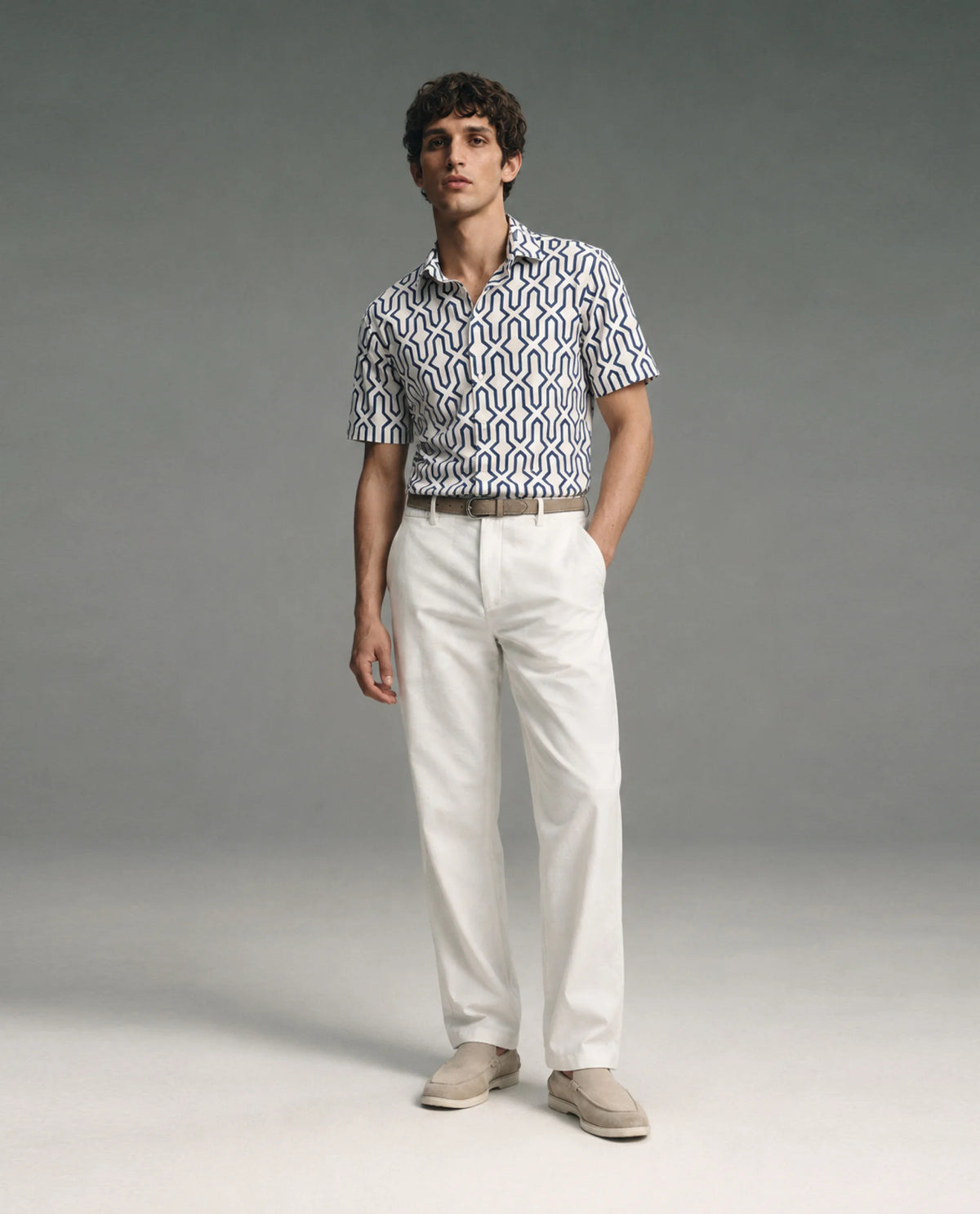 Rare Rabbit Men's Liao White Linen Blend Fabric Straight Fit Plain Trouser