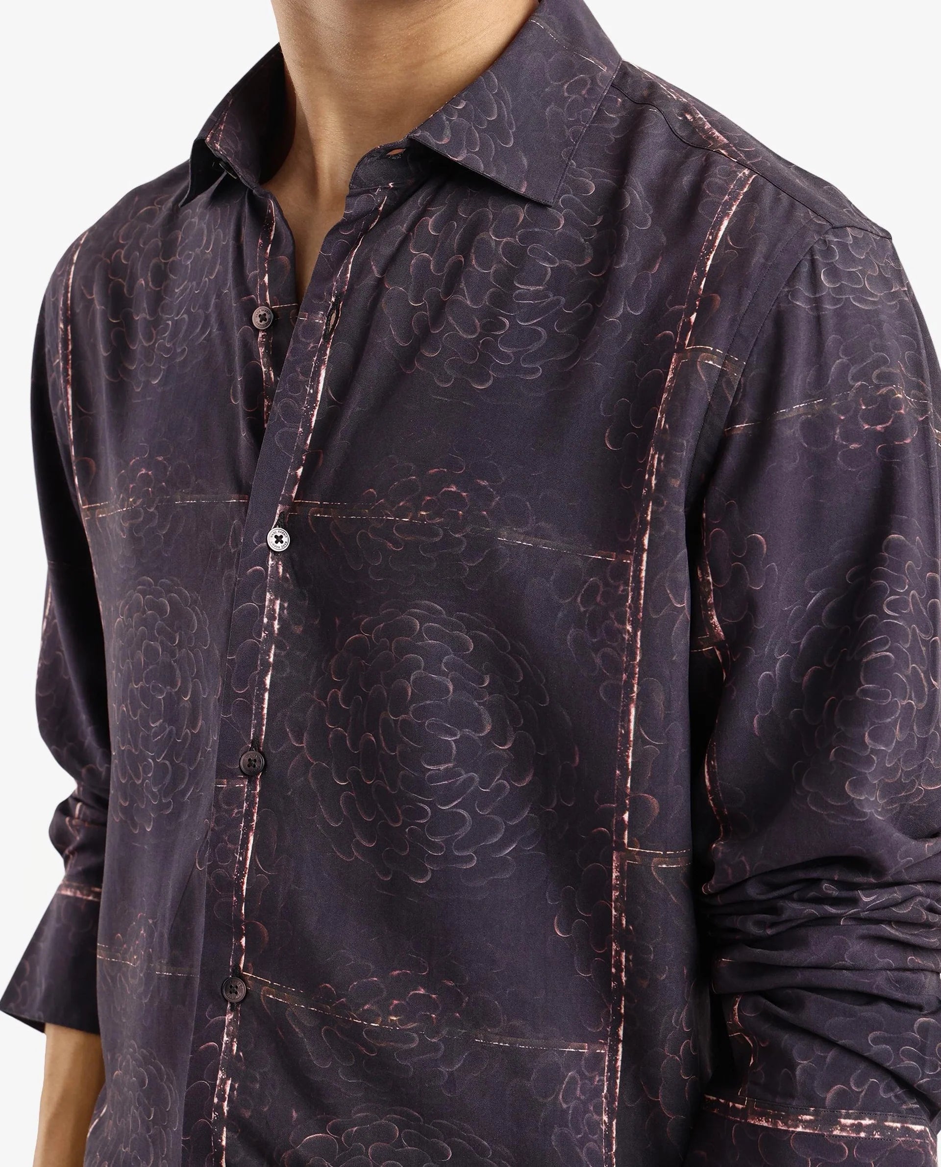 Rare Rabbit Men Libre Black Viscose Fabric Full Sleeve Abstract and Check Print Shirt