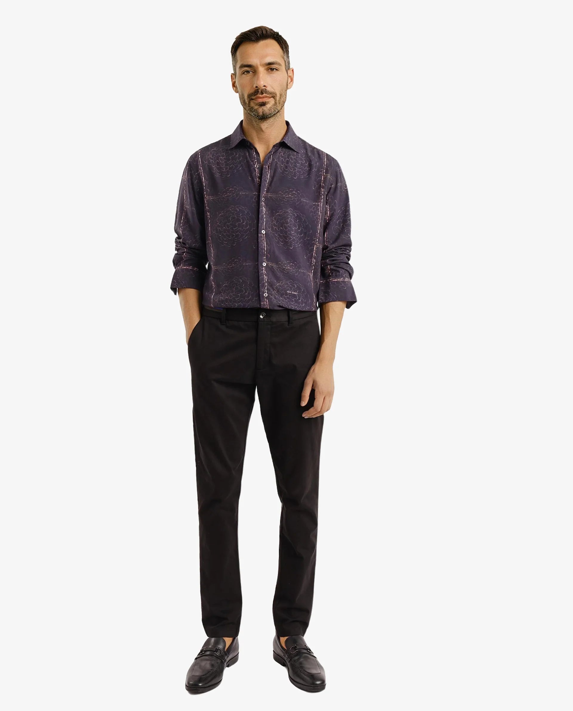 Rare Rabbit Men Libre Black Viscose Fabric Full Sleeve Abstract and Check Print Shirt