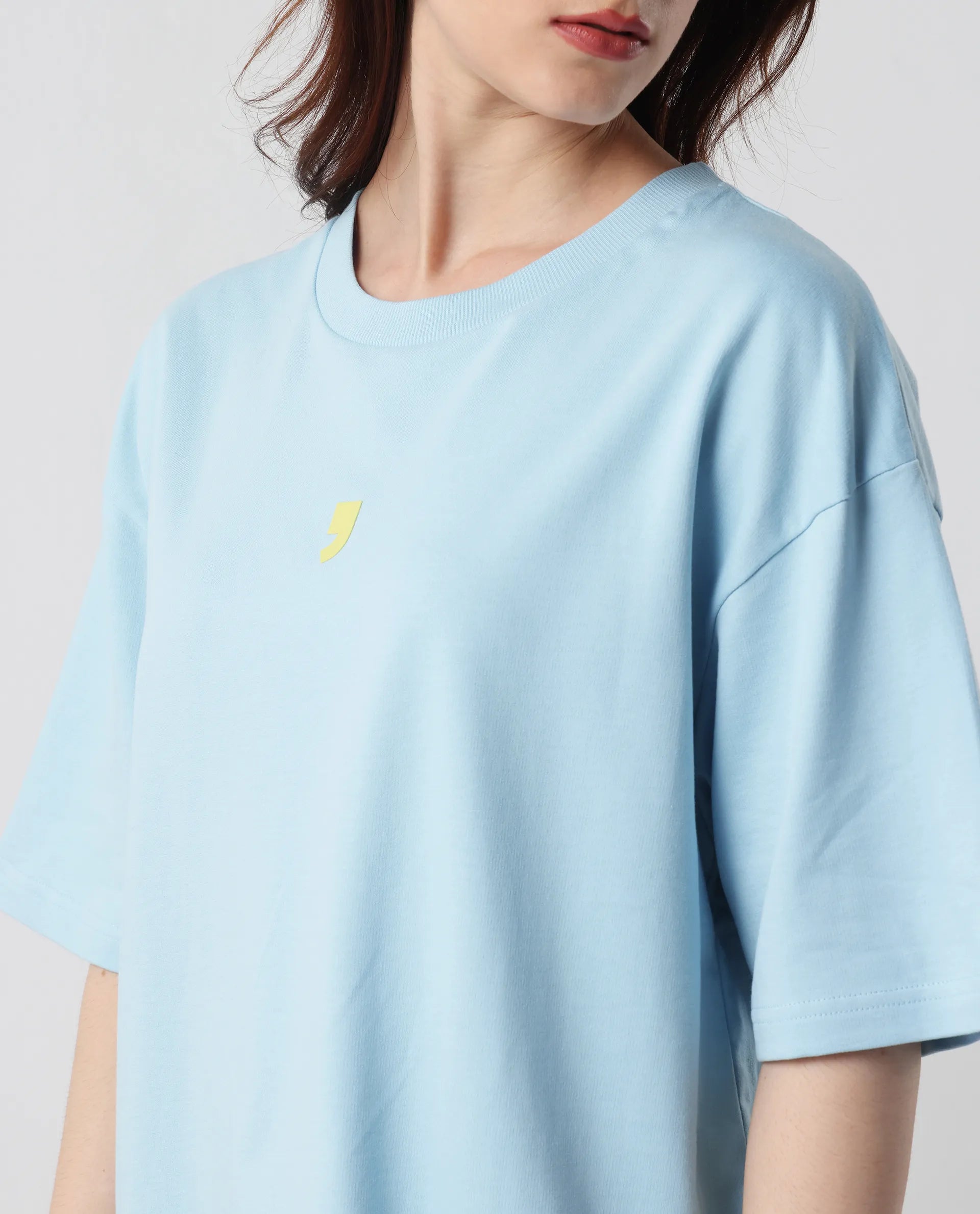 Rareism Women's Liche Blue Cotton Graphic Print Oversized T-Shirt