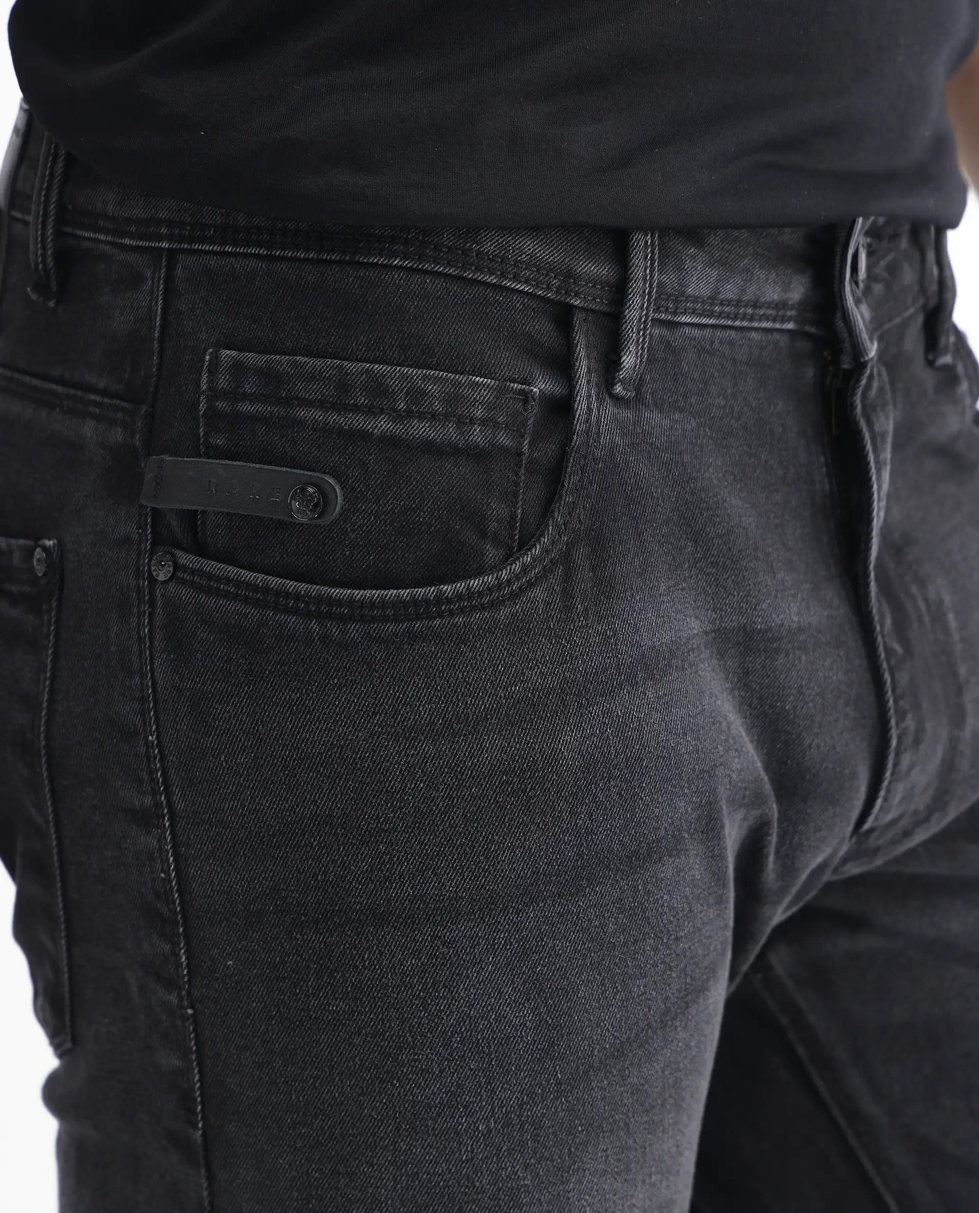 Rare Rabbit Men's Linea Black Cotton Plain Hawk Slim Fit Jeans