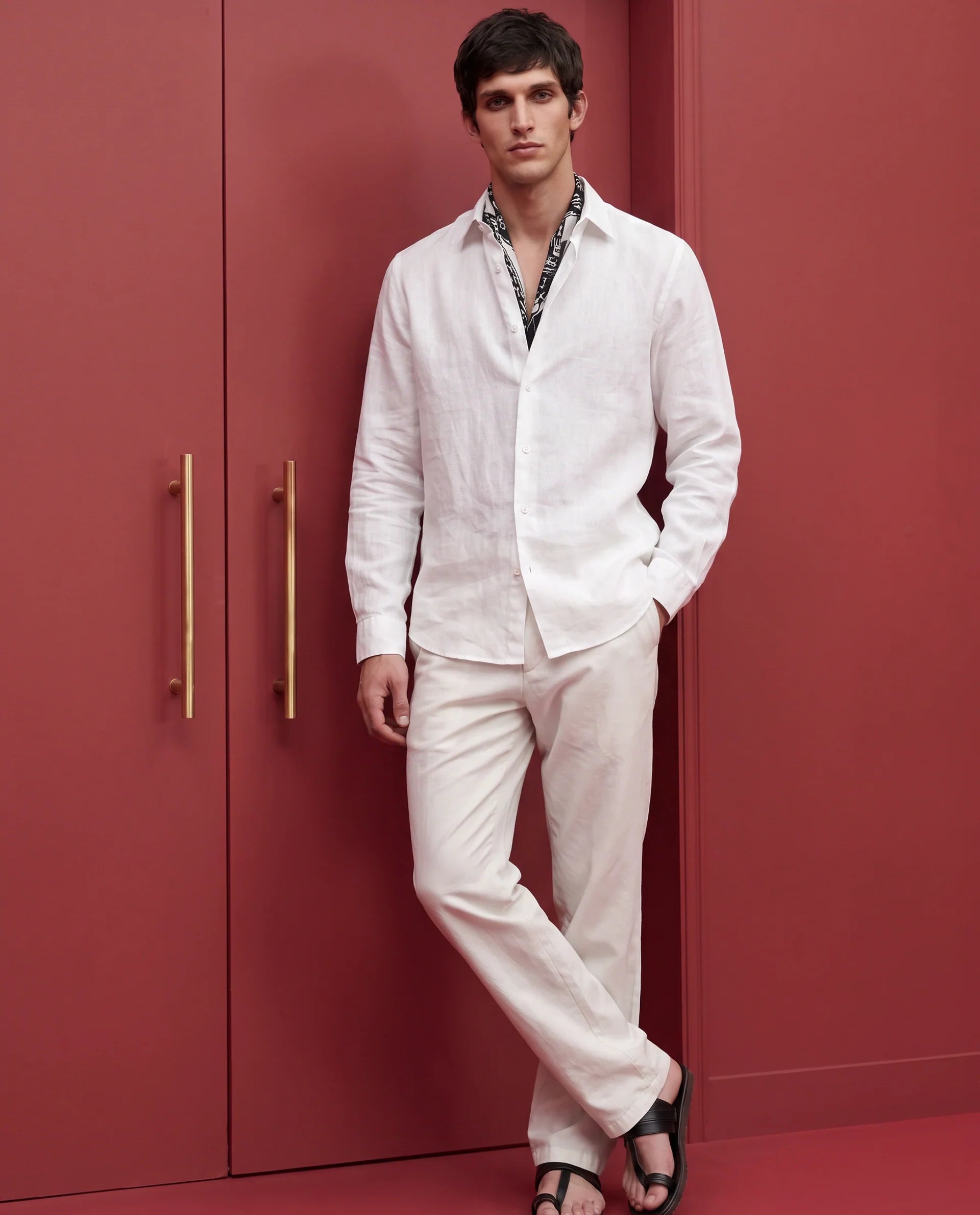 Rare Rabbit Men's Linex-Ls-Aw26 White Linen Blend Spread Collar Regular Fit Plain Shirt
