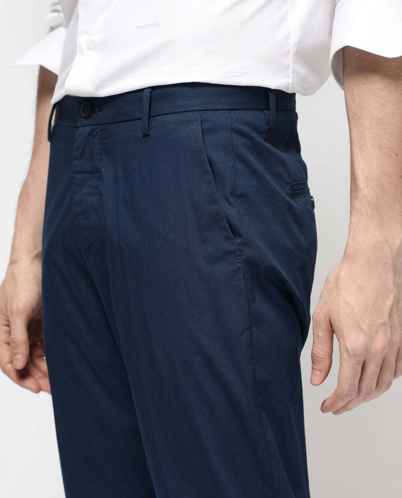 Rare Rabbit Mens Linotel Blue Cotton Polyester Lycra Solid Trouser