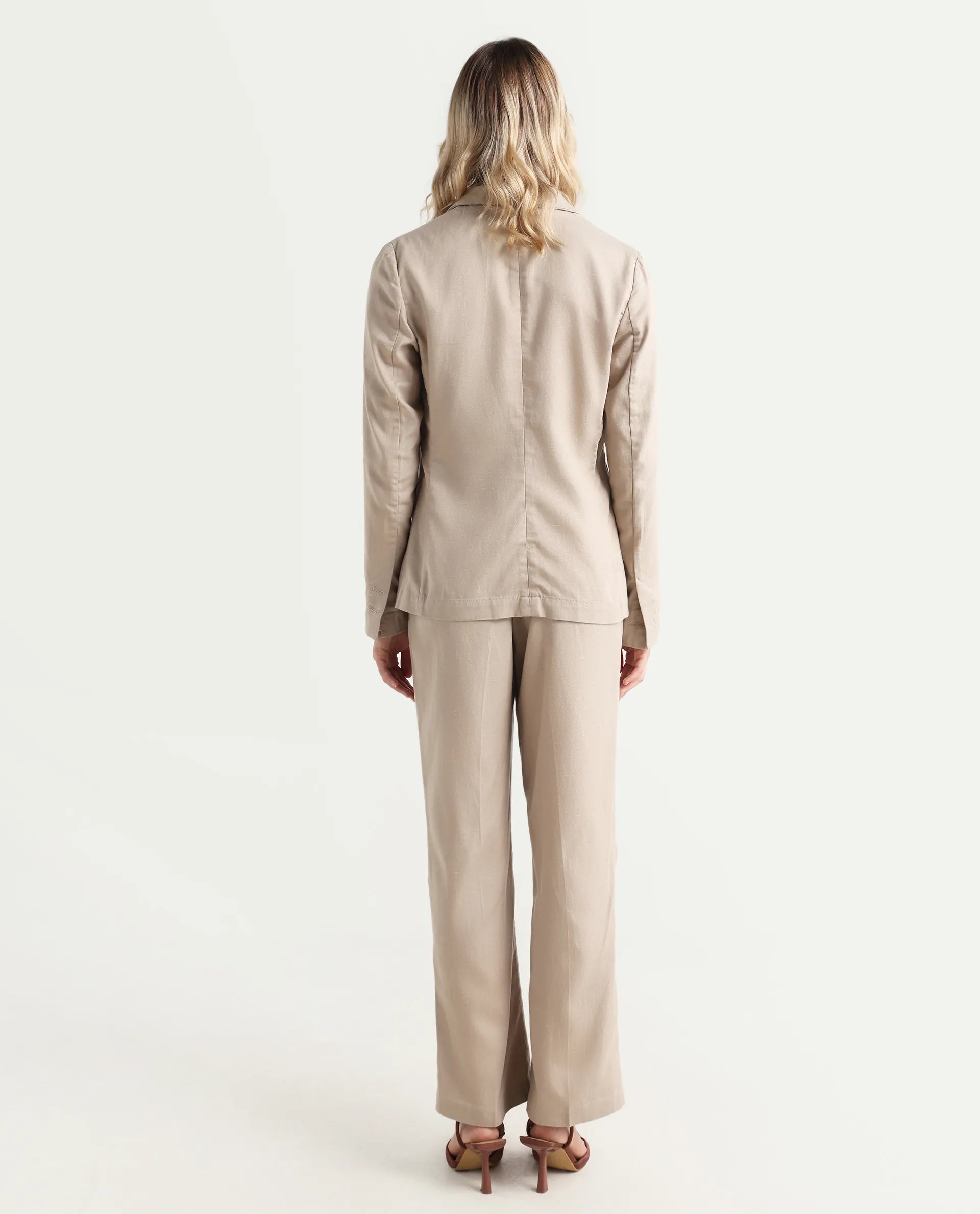 Rareism Women's Linzy-B Beige 100% Linen Straight Plain Trouser