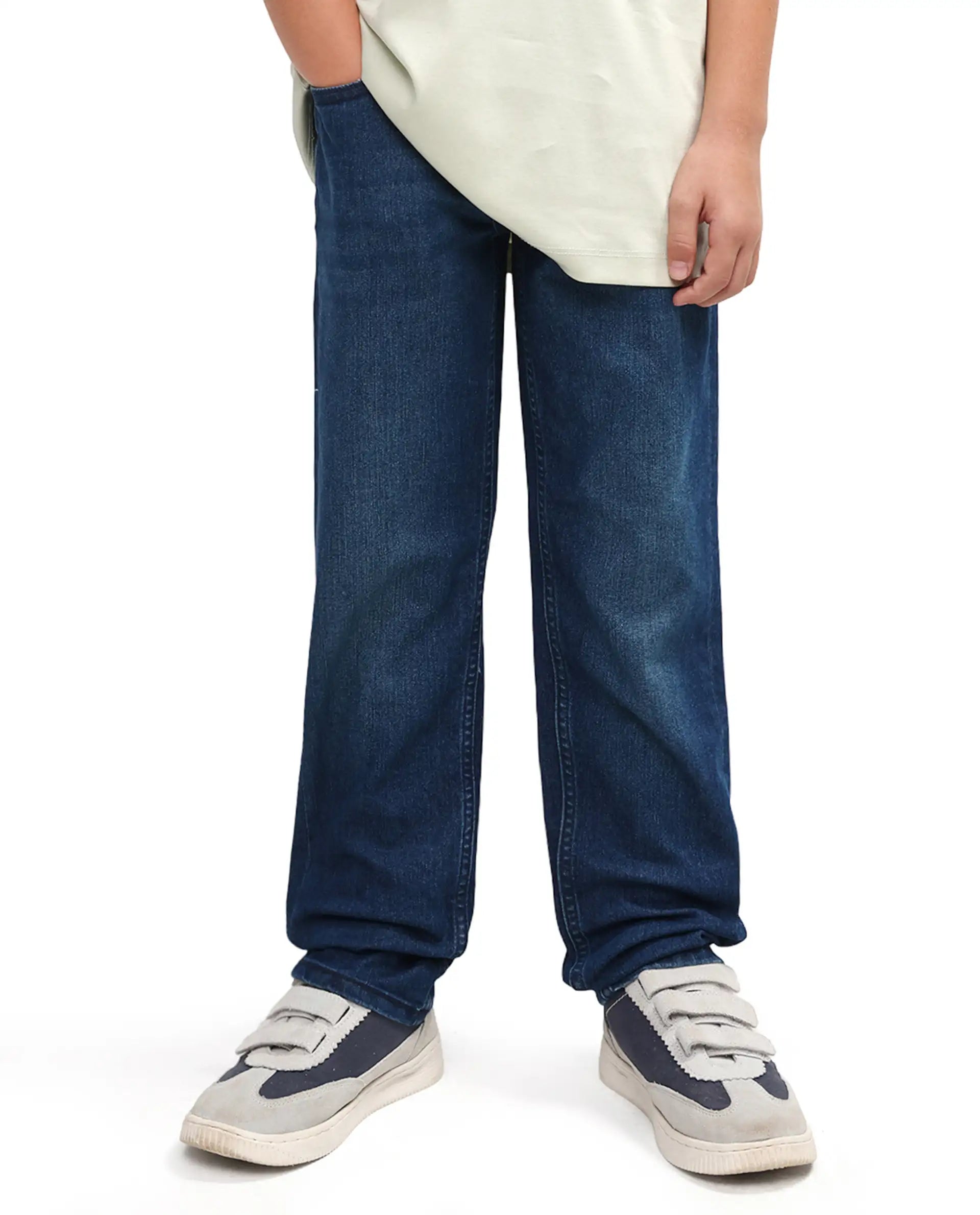 Rare Ones Kids Loet-1 Dark Blue Cotton Blend Fabric Zipper Closure Regular Fit Jeans