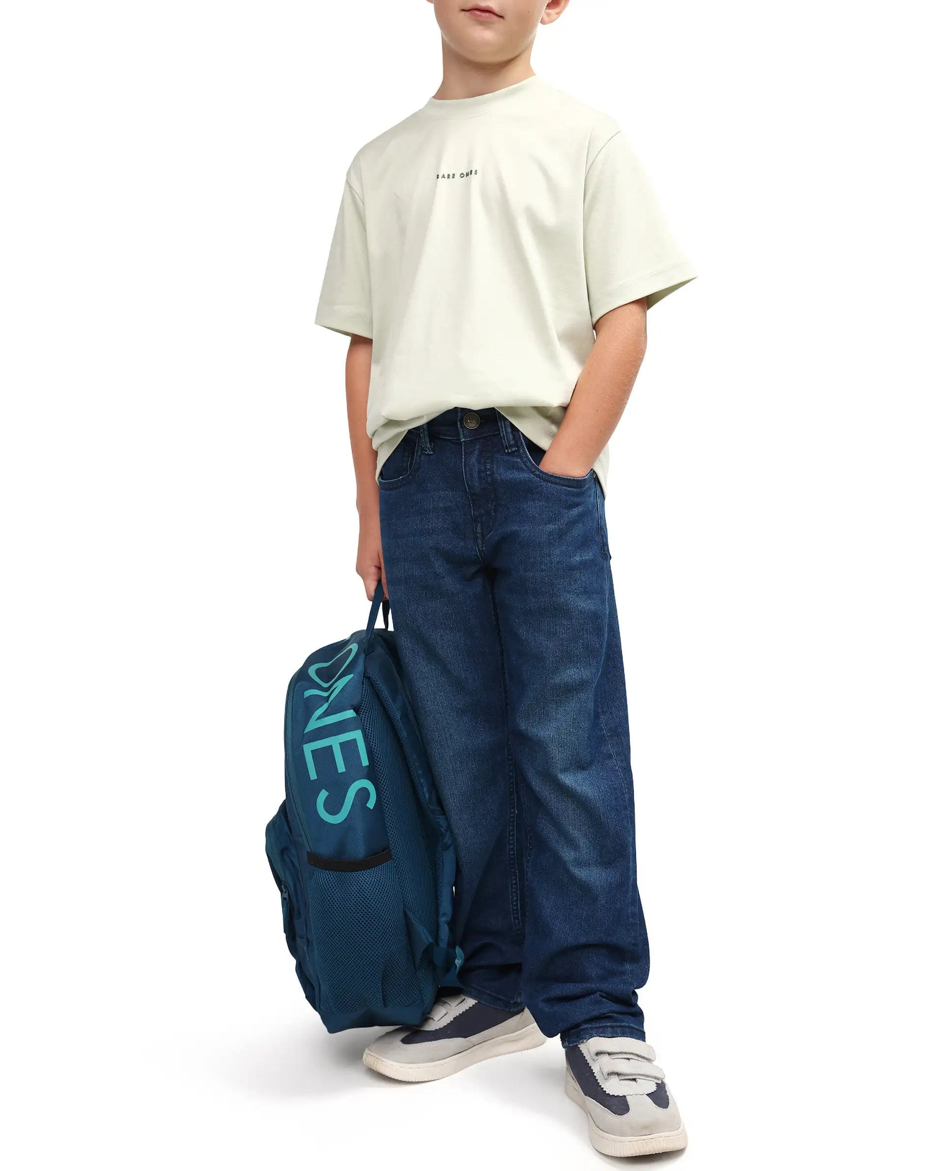 Rare Ones Kids Loet-1 Dark Blue Cotton Blend Fabric Zipper Closure Regular Fit Jeans