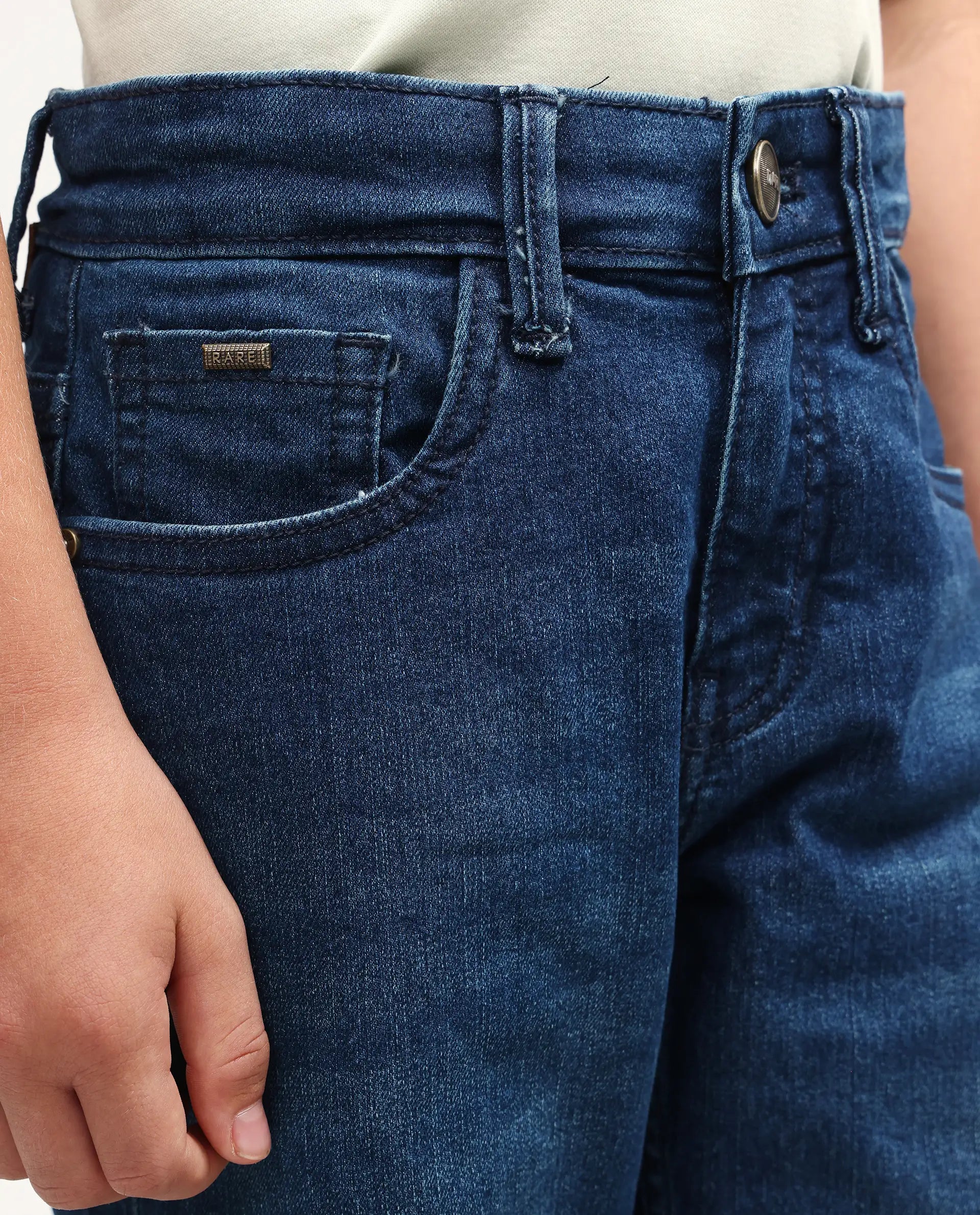 Rare Ones Kids Loet-1 Dark Blue Cotton Blend Fabric Zipper Closure Regular Fit Jeans