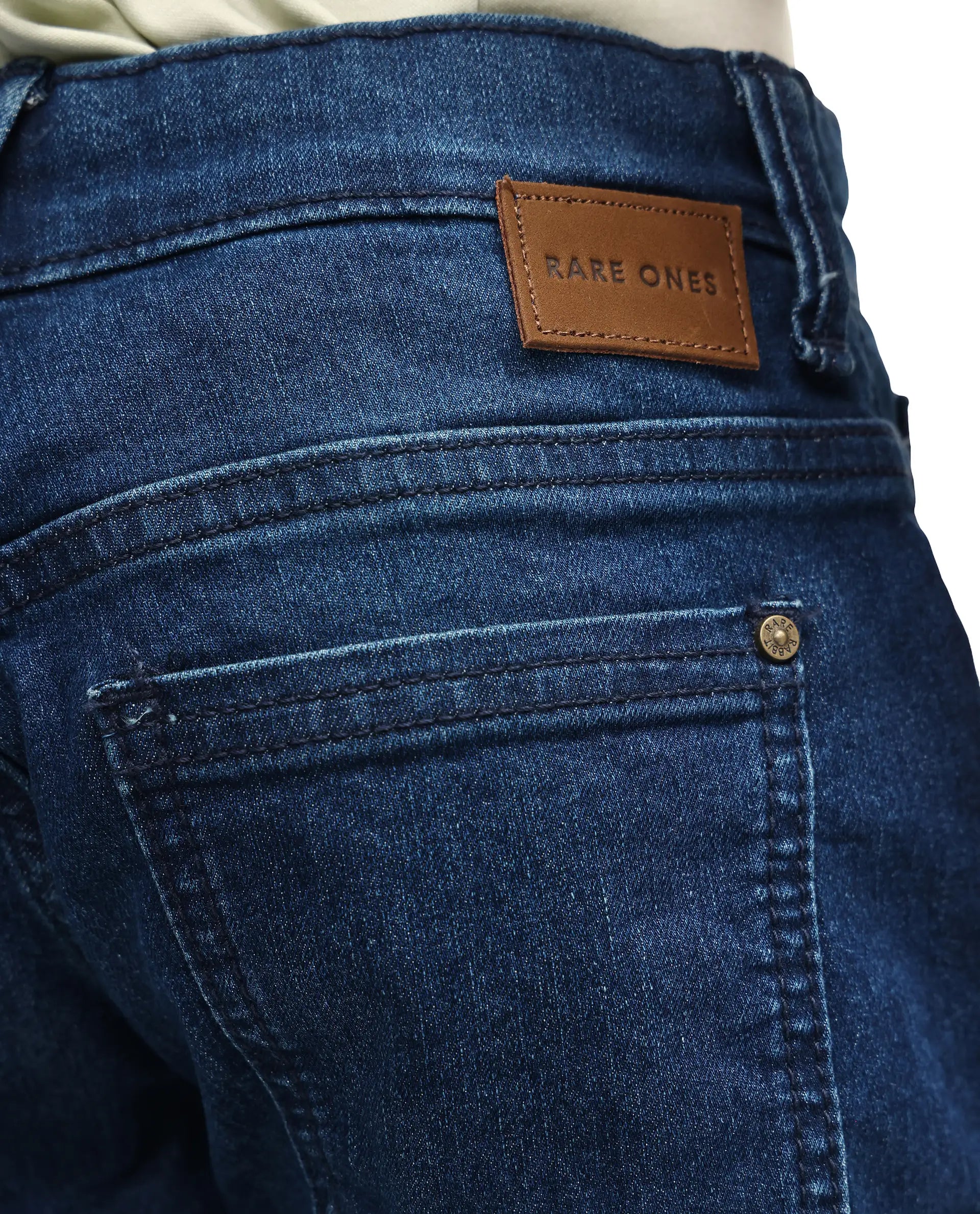Rare Ones Kids Loet-1 Dark Blue Cotton Blend Fabric Zipper Closure Regular Fit Jeans