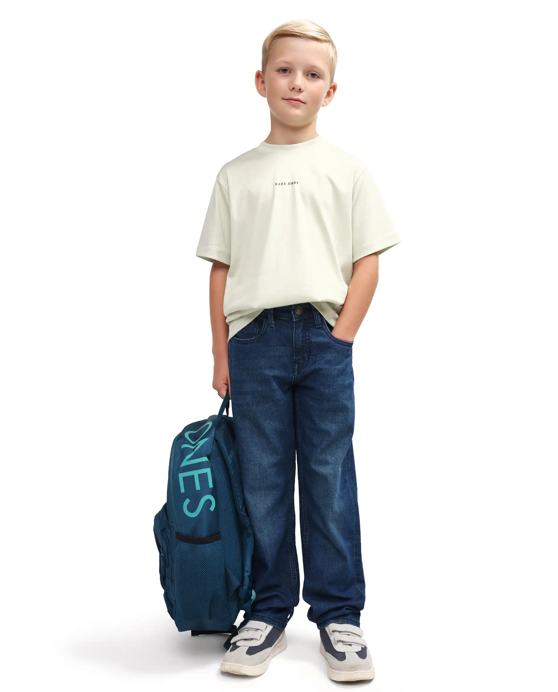 Rare Ones Kids Loet-1 Dark Blue Cotton Blend Fabric Zipper Closure Regular Fit Jeans