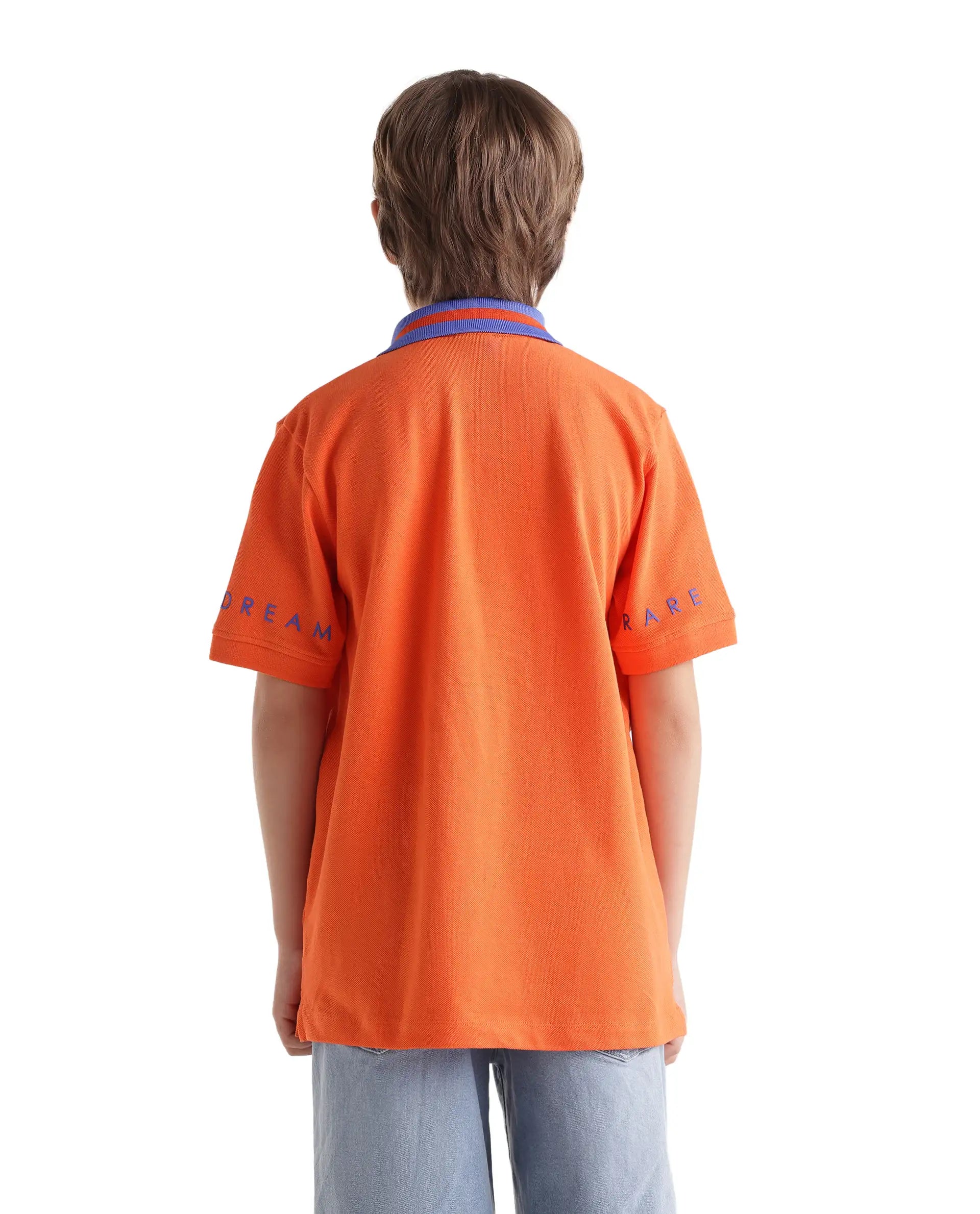 Rare Ones Kids Lora Orange Cotton Blend Fabric Button Closure Regular Fit Graphic Print Polo