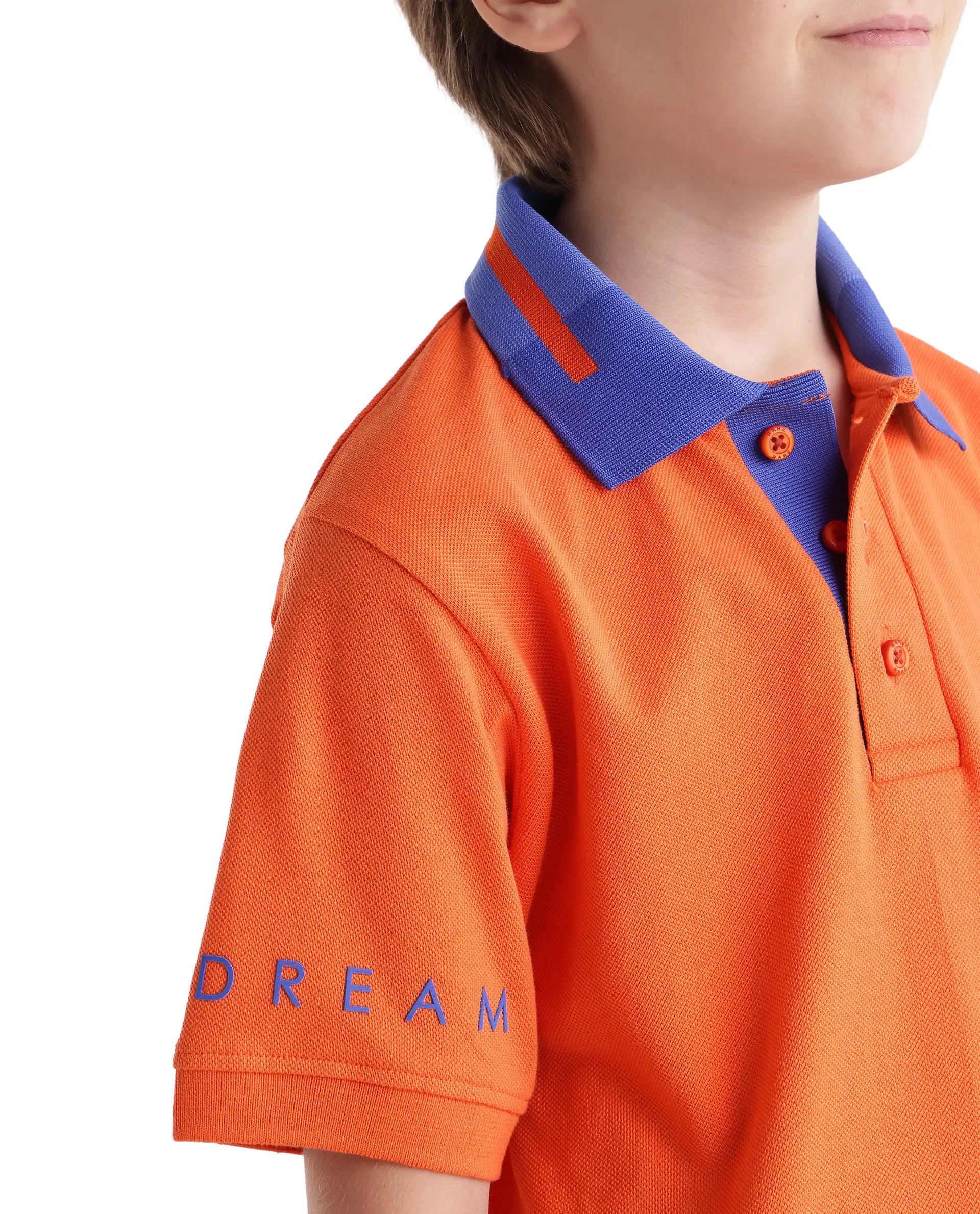 Rare Ones Kids Lora Orange Cotton Blend Fabric Button Closure Regular Fit Graphic Print Polo