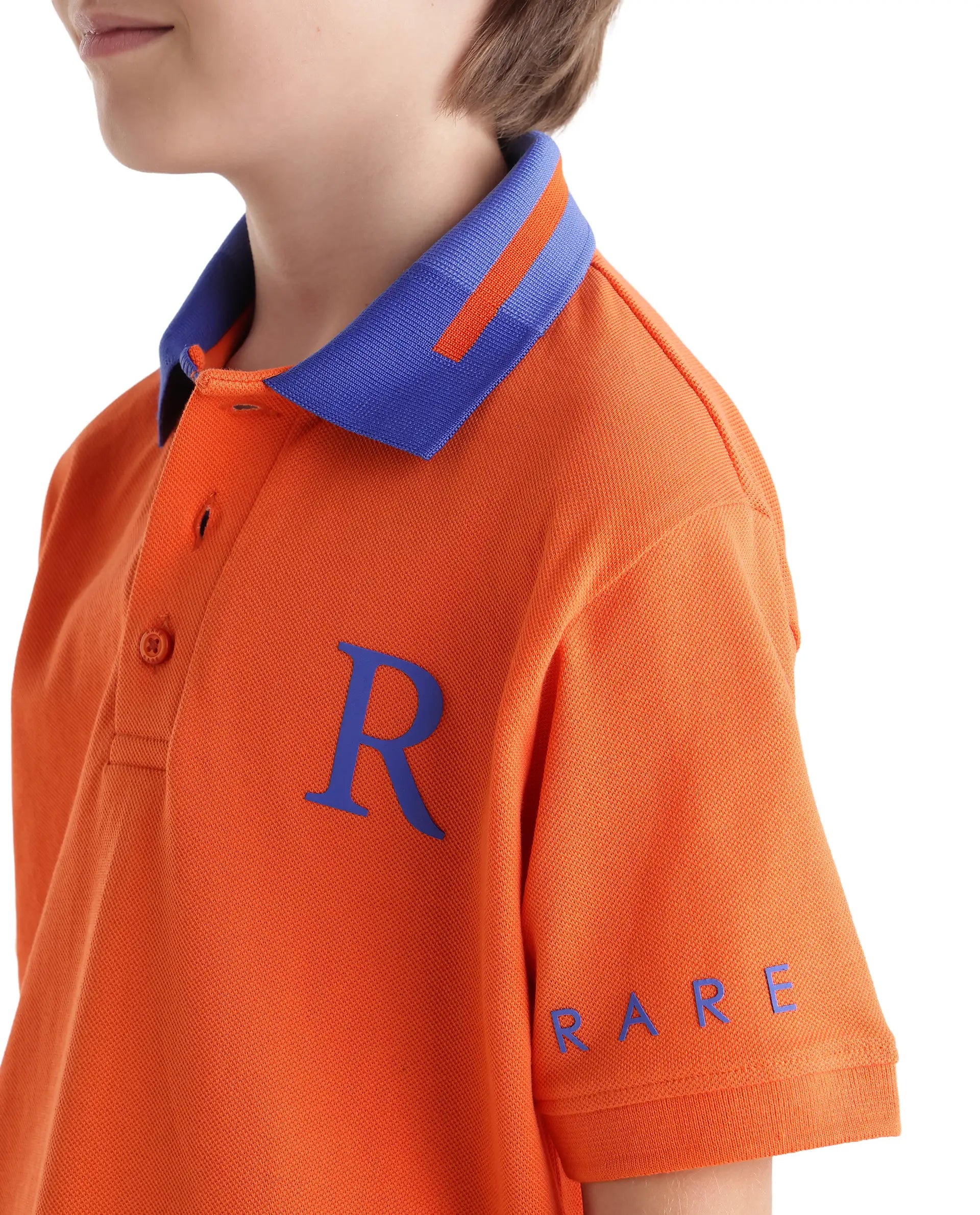 Rare Ones Kids Lora Orange Cotton Blend Fabric Button Closure Regular Fit Graphic Print Polo