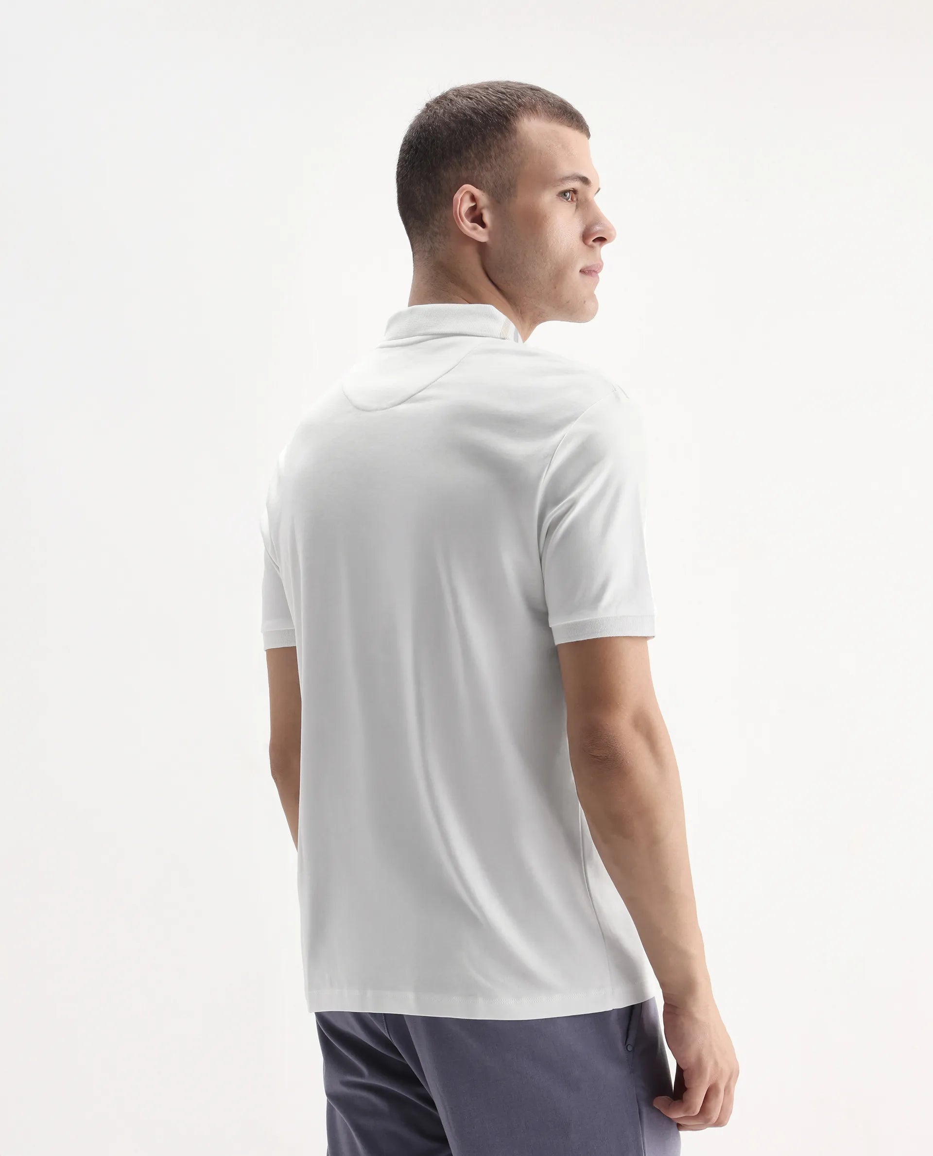 Rare Rabbit Men Loui Off White Cotton Fabric Striped Short Sleeve And Collar Neck Plain Polo