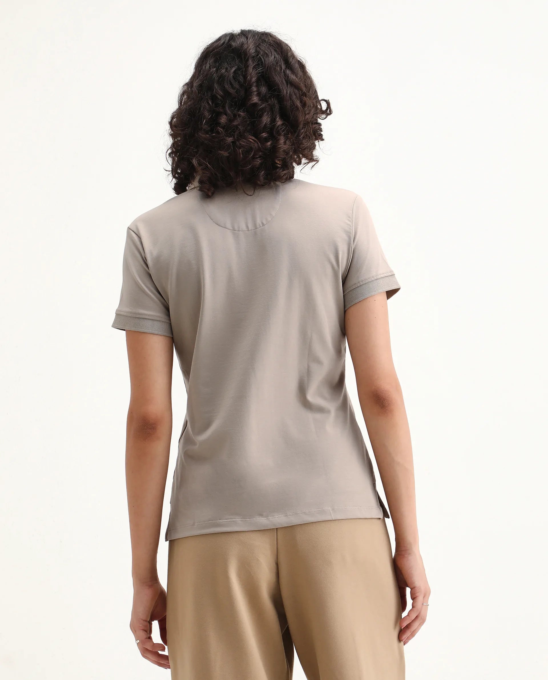 Rareism Women's Lugano Dusky Brown Cotton Blend Polo Neck Plain Regular Fit Polo