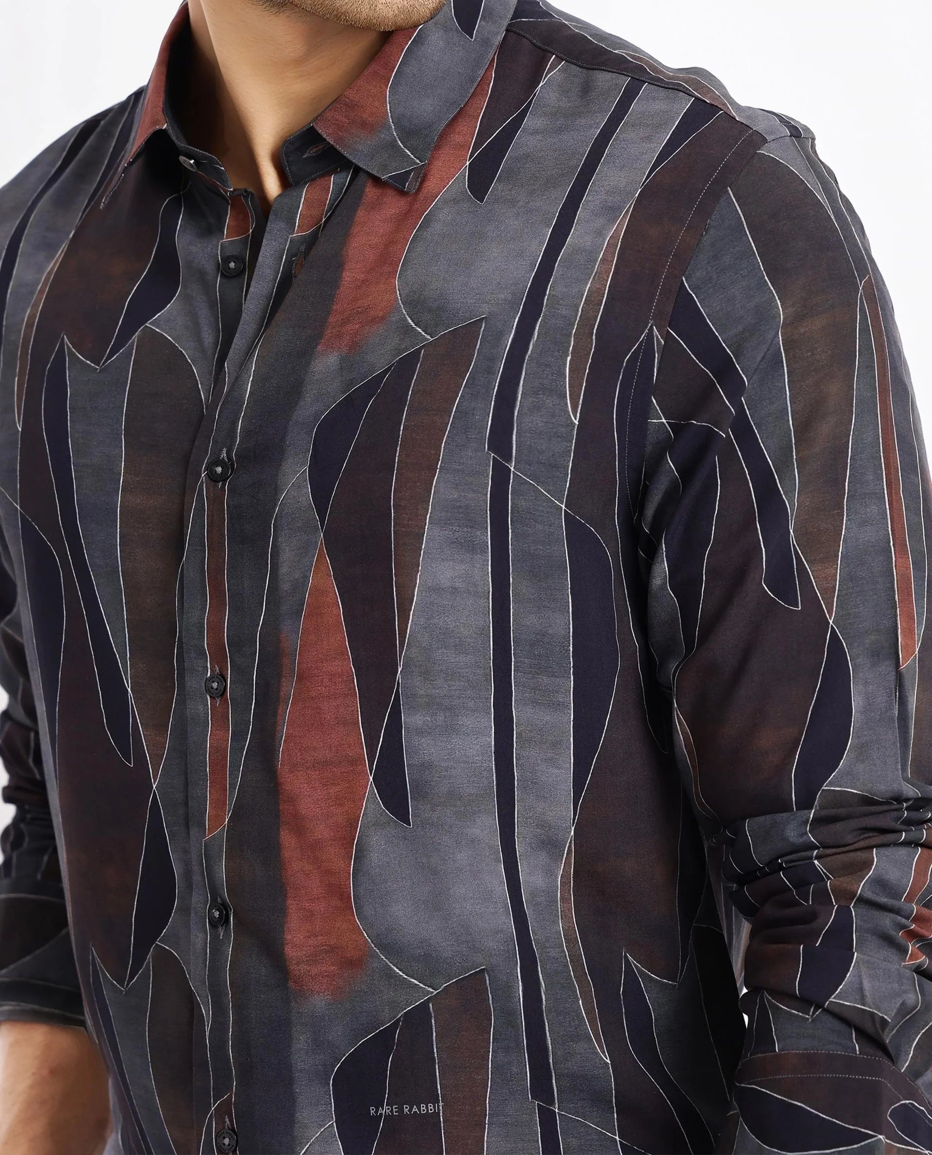Rare Rabbit Men Lumo Ls Black Full Sleeve Regular Fit Abstract Print Shirt