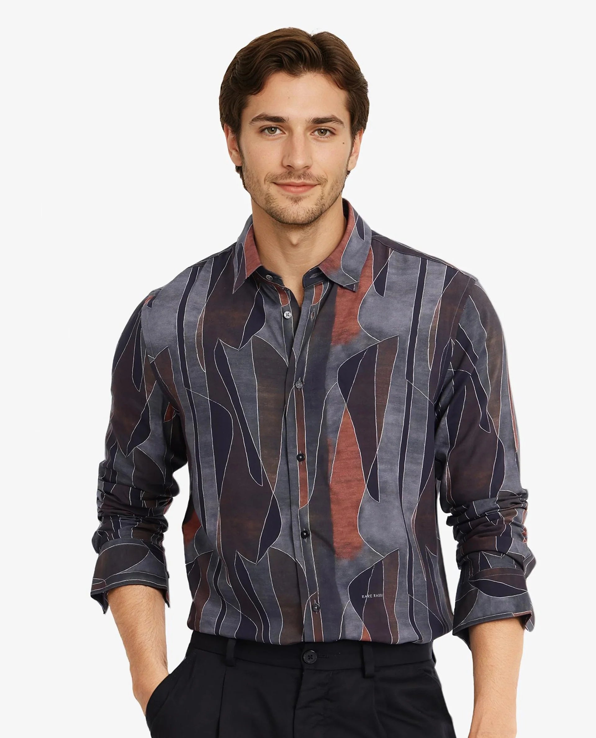 Rare Rabbit Men Lumo Ls Black Full Sleeve Regular Fit Abstract Print Shirt