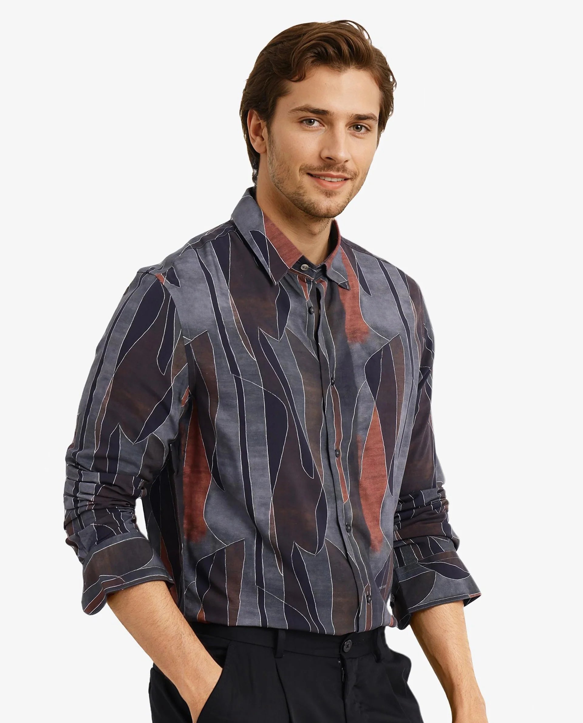 Rare Rabbit Men Lumo Ls Black Full Sleeve Regular Fit Abstract Print Shirt