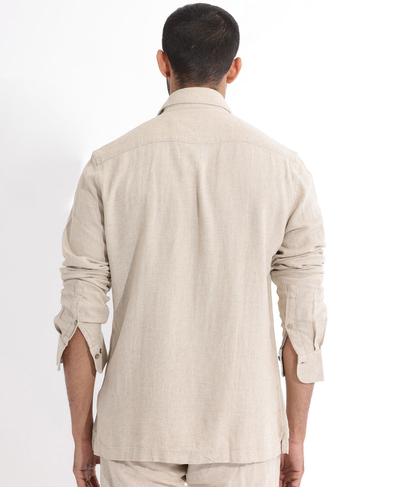 Rare Rabbit Men's Lunet Beige Linen Full Sleeves Solid Shirt