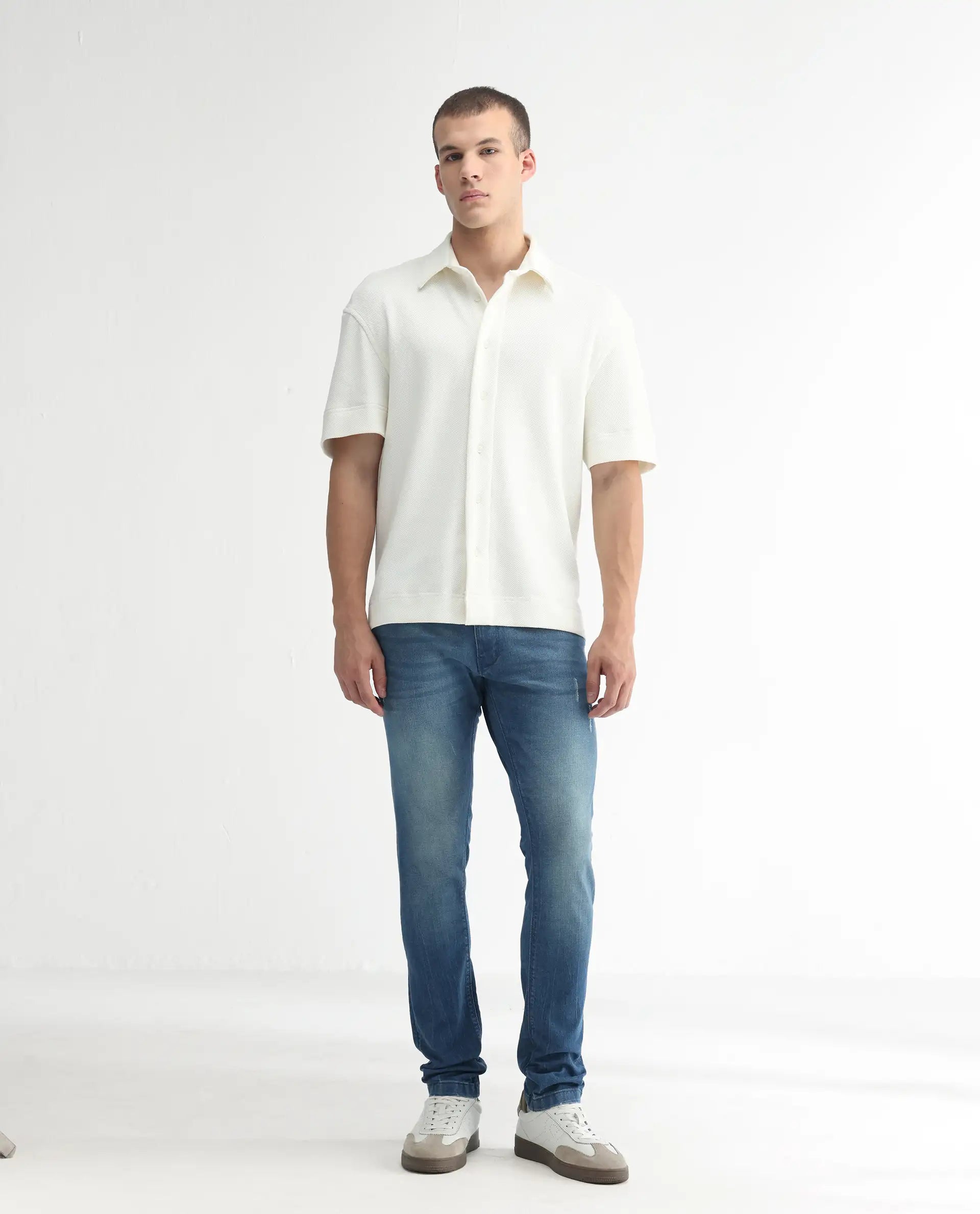 Rare Rabbit Men's Luxen Blue Cotton Plain Hawk Slim Fit Jeans